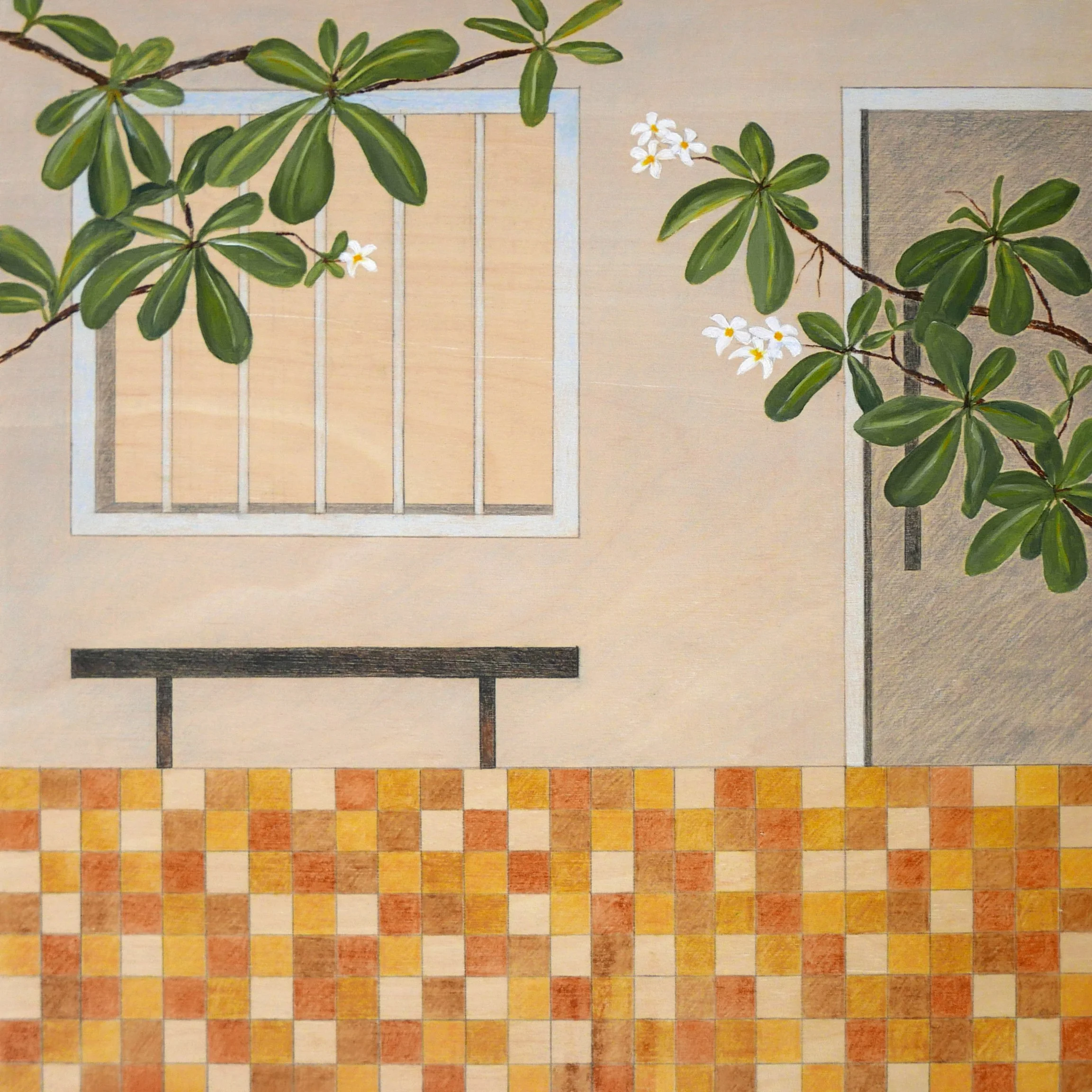  Shophouse grey | Mixed media on wood | 30cm x 30cm | 2021 