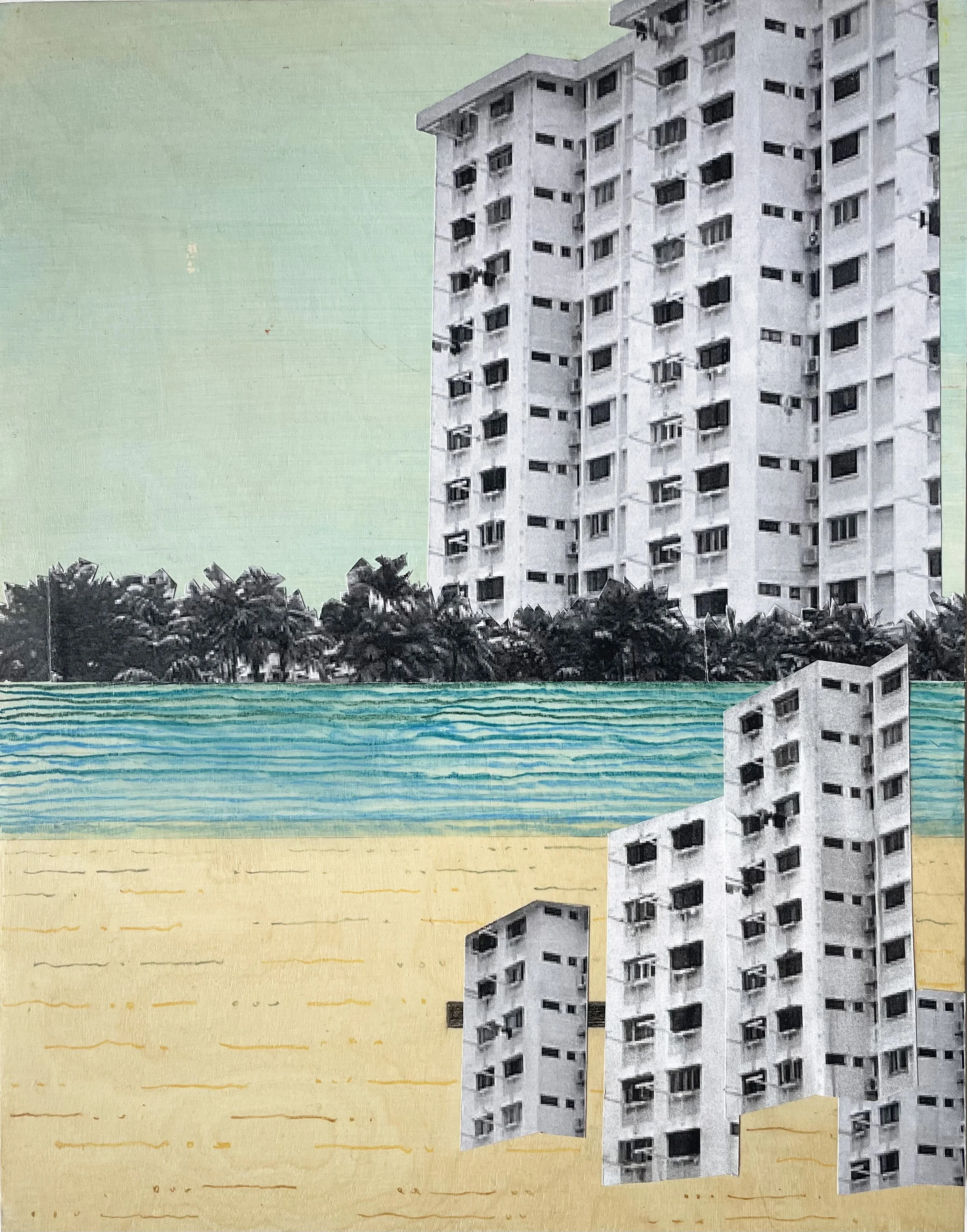  Open window at the Coast 2| 28cm x 36cm | mixed media on wood | 2023 