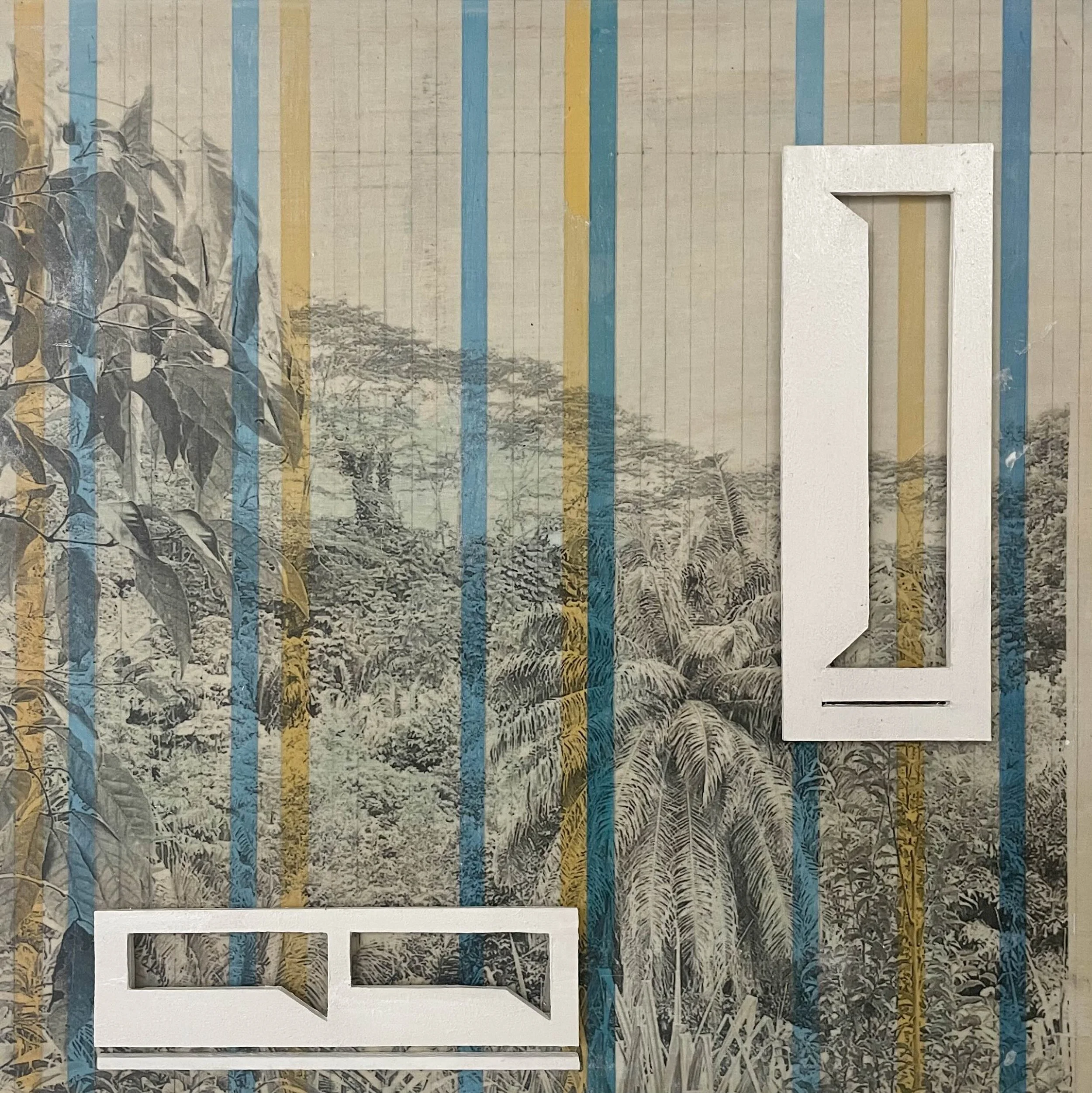  Open window blue | 30.5cm x 30.5cm | Fototransfer, oil, pencil, plywood, acrylic on wood | 2023  