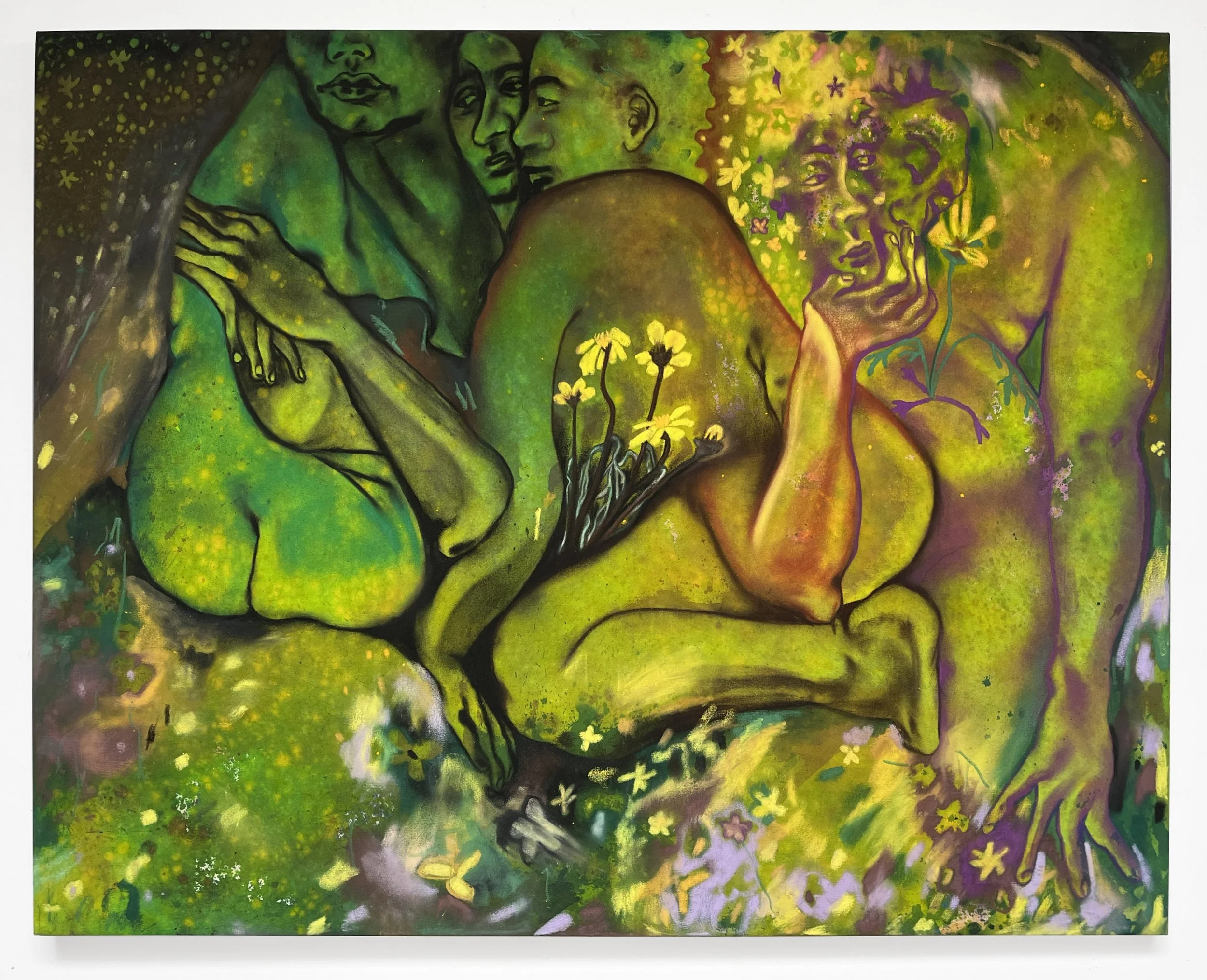 Learning from the Wild Flowers acrylic and pastel on canvas 48 x 36 in / 122 × 91.5 cm