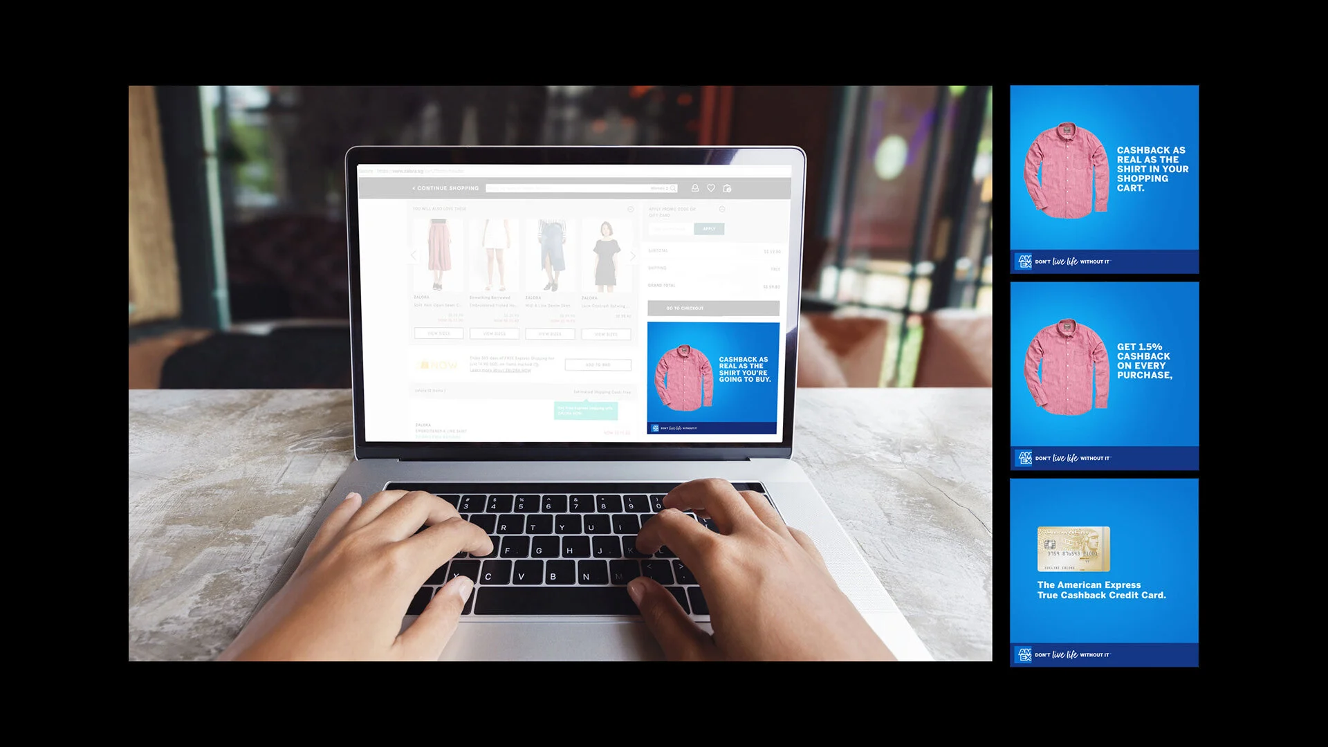 Web banners that calculate as a user shops to reveal the amount of cashback one could get if using True Cashback.