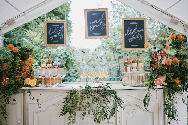 Aperol Spritz specialist cocktail bar at all inclusive destination wedding venue, Chateau Rigaud in Bordeaux, France