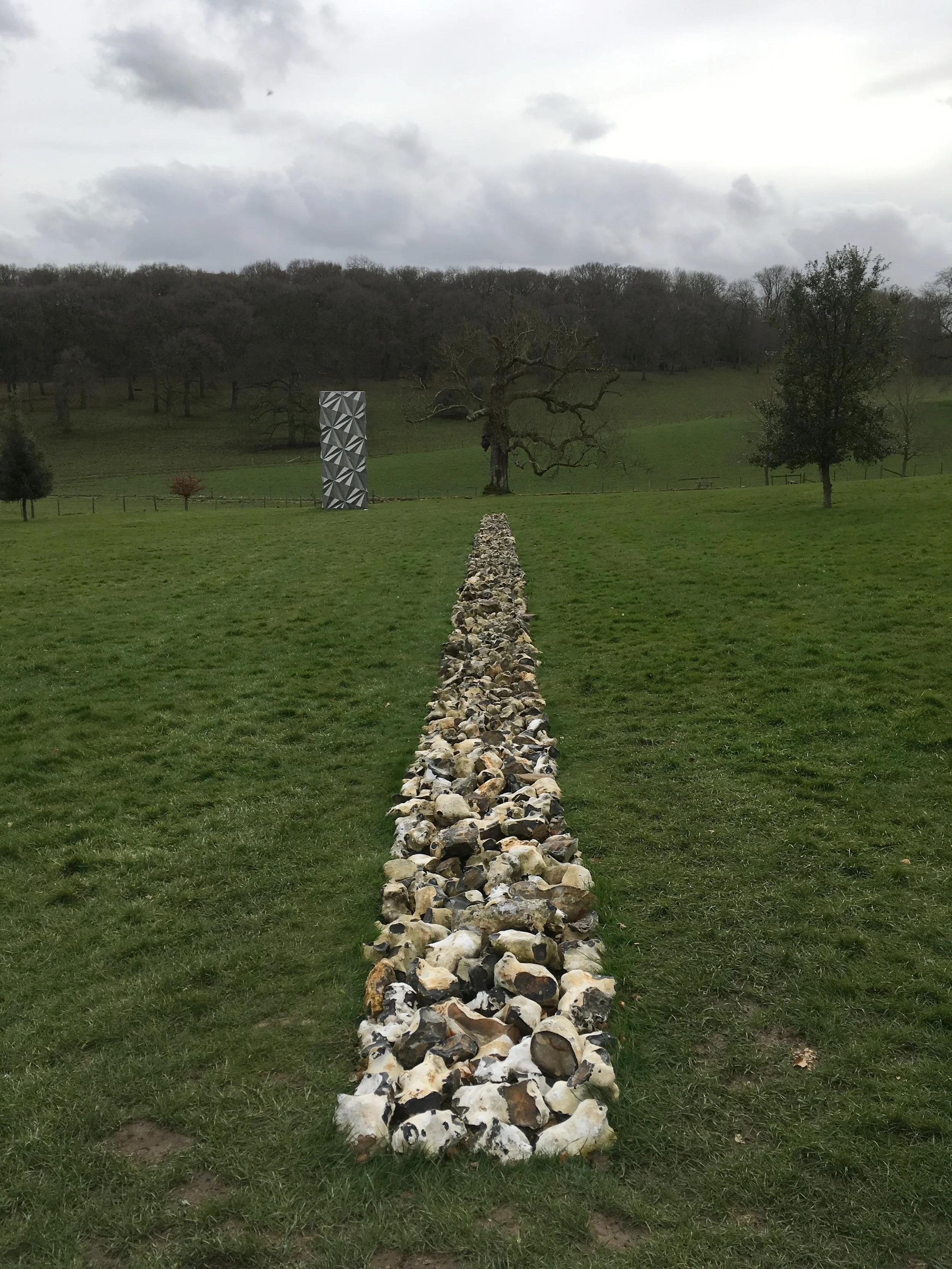 Richard Long : Tame Buzzard Line 2001 // Conrad Shawcross : Monolith (Optic), 2016
