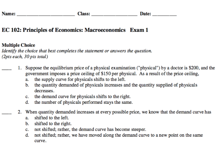 Picture of part of one of my practice exams from Macroeconomics