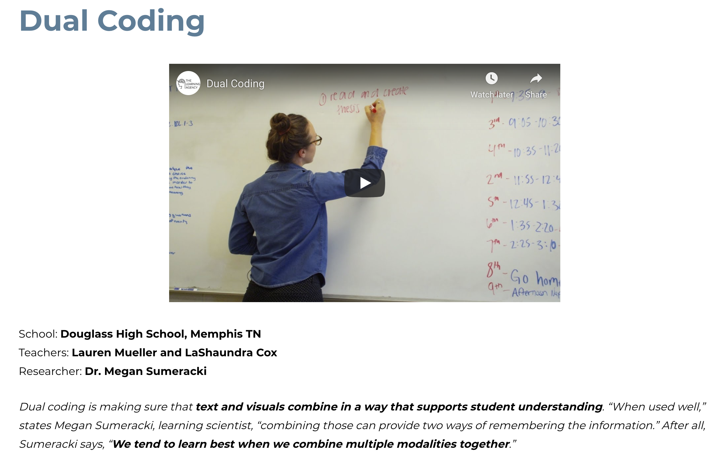 Example, dual coding video