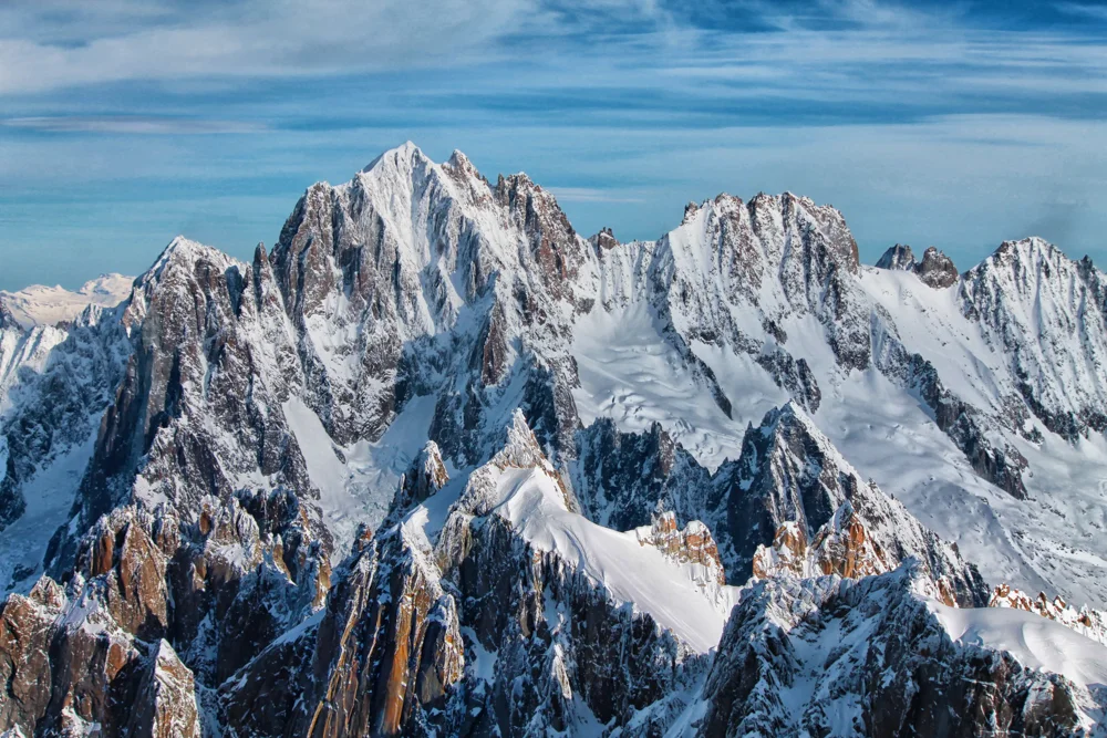 The Aiguille du Midi - the Mont Blanc massif - French Alps.