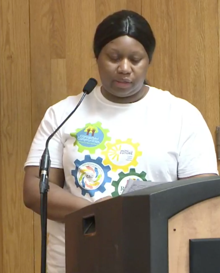 Andrea addressing the Rochester City School District Board of Education, August 23rd, 2018.