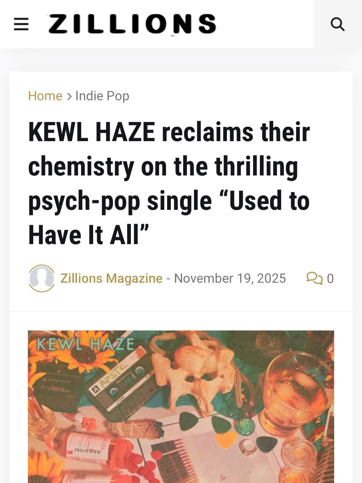Thanks @zillionsmagazine for the epic review of the new single &lsquo;Used To Have It All&rsquo;