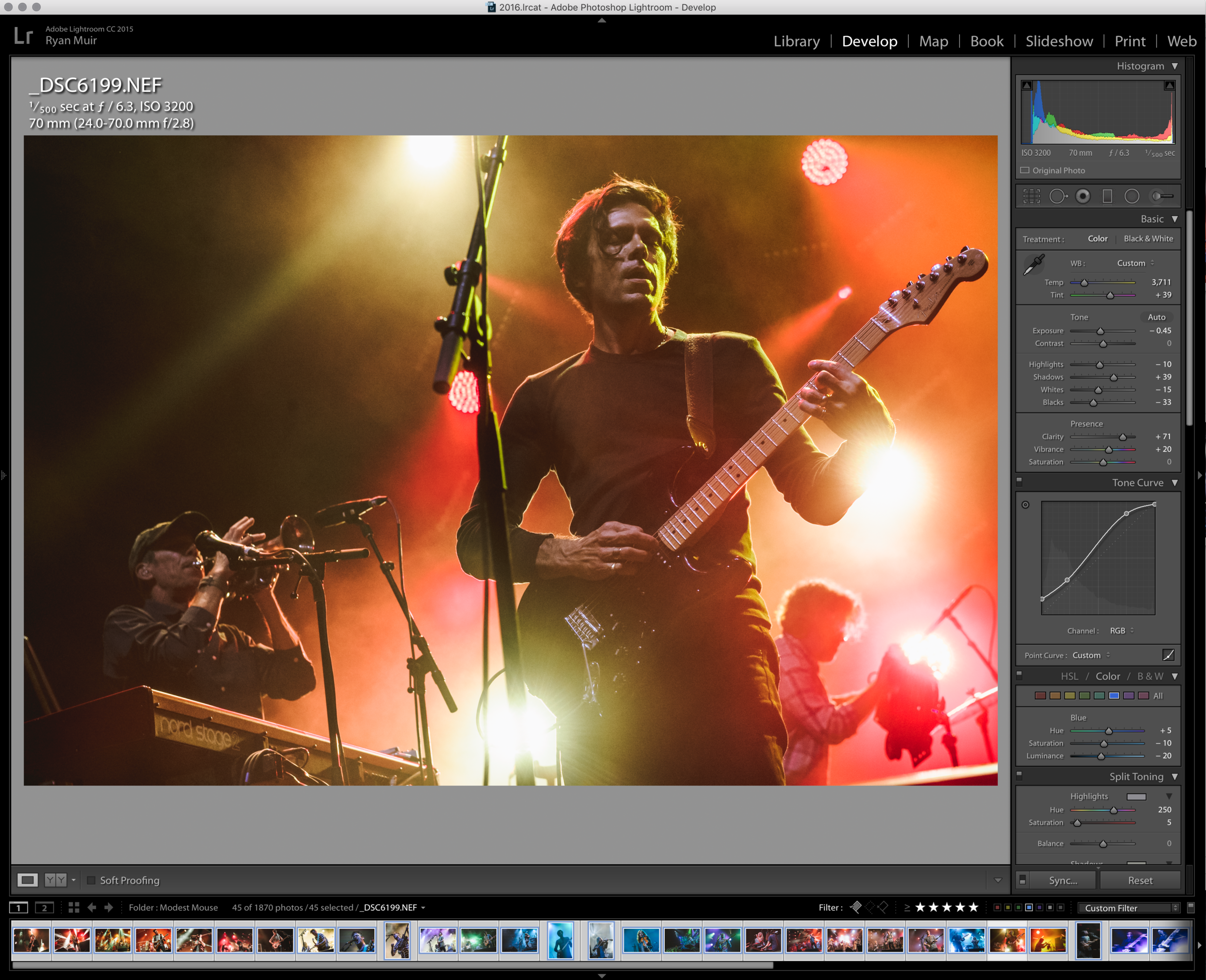 The Develop panel of Adobe Lightroom with a selection of images.