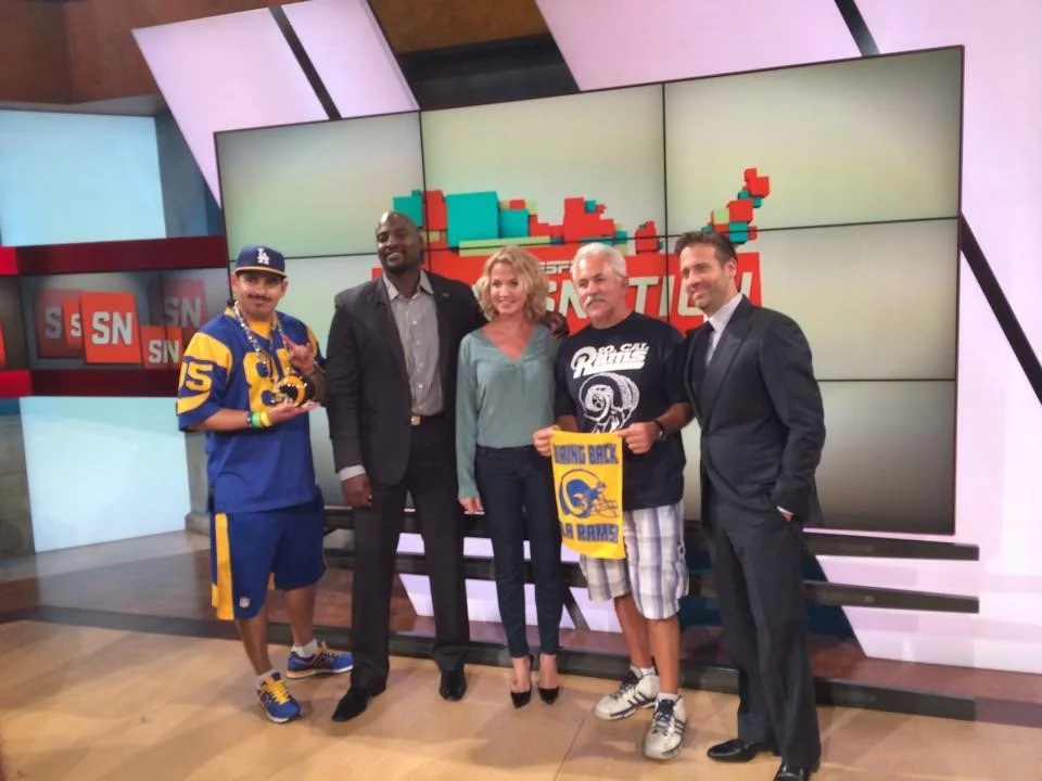 Staff Members Joe "Silver Fox" Ramirez & Aron Gonzales with ESPN SportsNation Hosts Michelle Beadle, Max Kellerman & Marcellus Wiley. (2014)