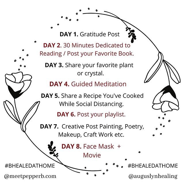 We are starting tomorrow. Feel free to join myself &amp; @sagewellqueen / @auguslynhealing for 8 days of selfcare while at home #stayhome this challenge I&rsquo;m excited to participate in #bhealedathome