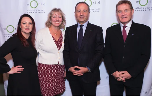 Pictured Left to right: Megan C Torrey (CEO CTWAC), Rebecca A. Nolan (VP Business Development MetroHartford Alliance), HE Armando VarrIcchio, Clive Cunliffe