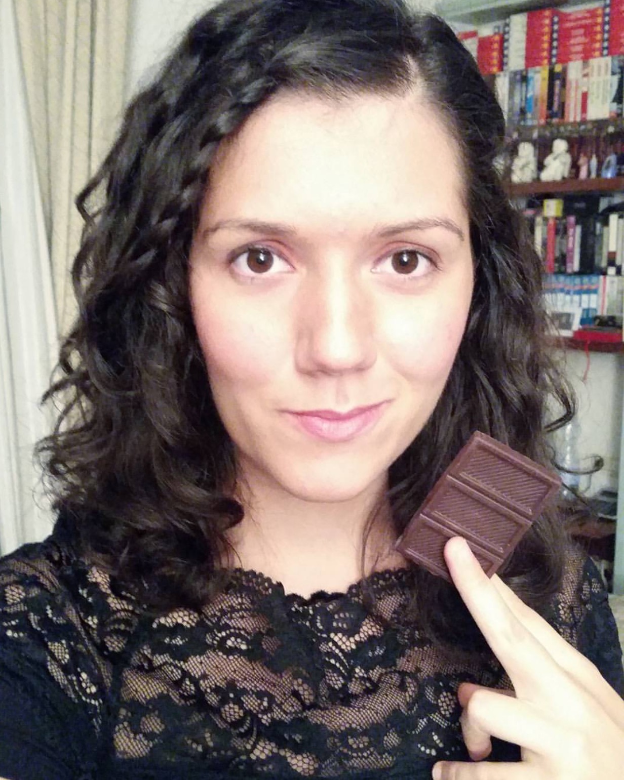 The Chocolate Journalist enjoying fine chocolate, photo by Sharon Terenzi