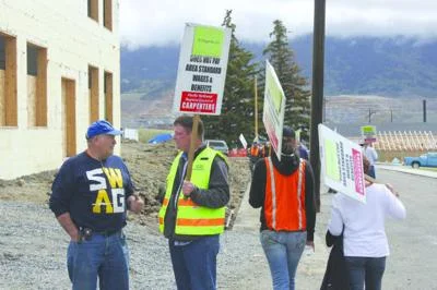 Joel Worth (second from left) picketing the construction of Butte Brewing.