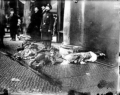Sidewalk outside the Triangle Shirtwaist Factory after the March 1911 fire. Courtesy Franklin Delano Roosevelt Library