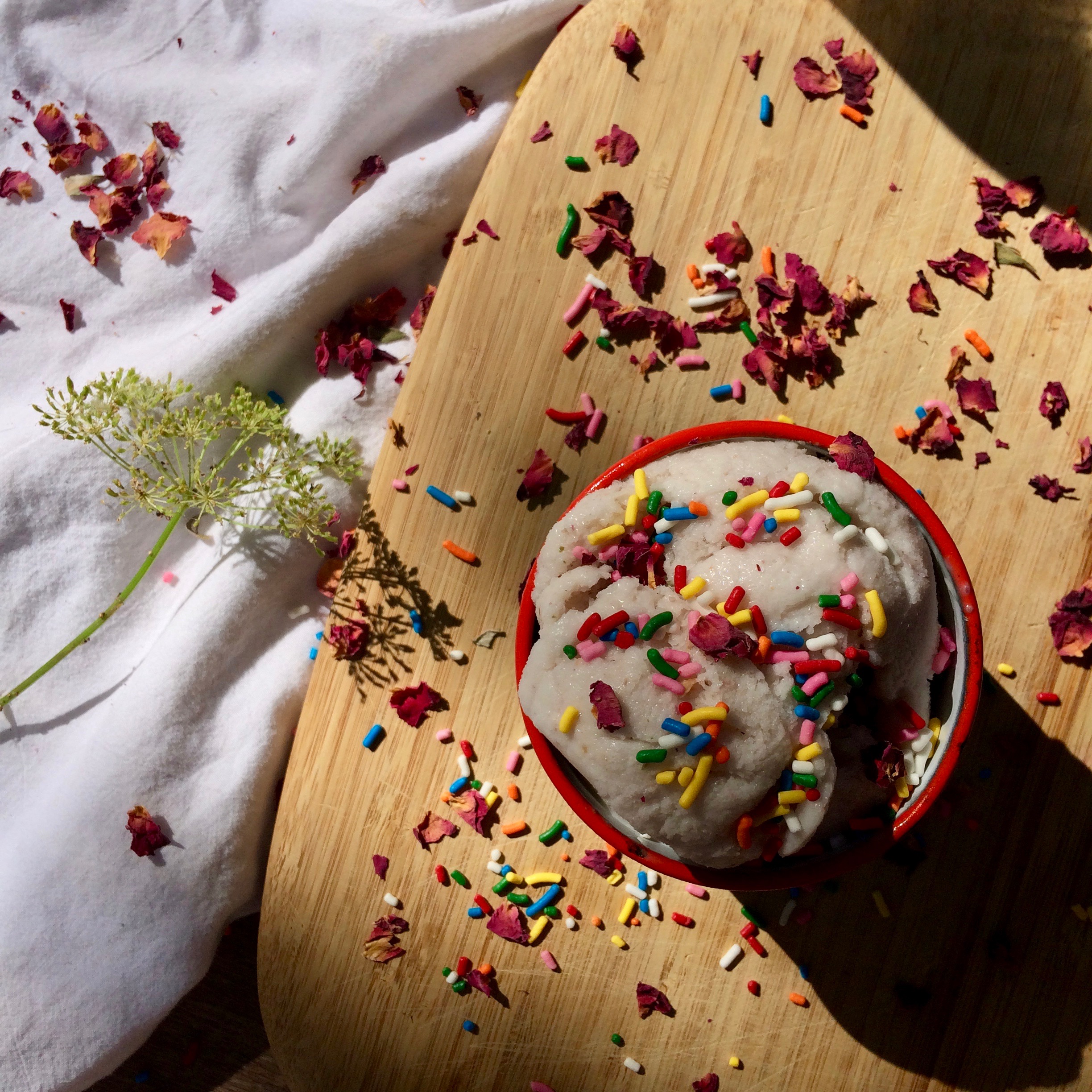Coconut and Rose Petal Vegan Ice Cream No machine