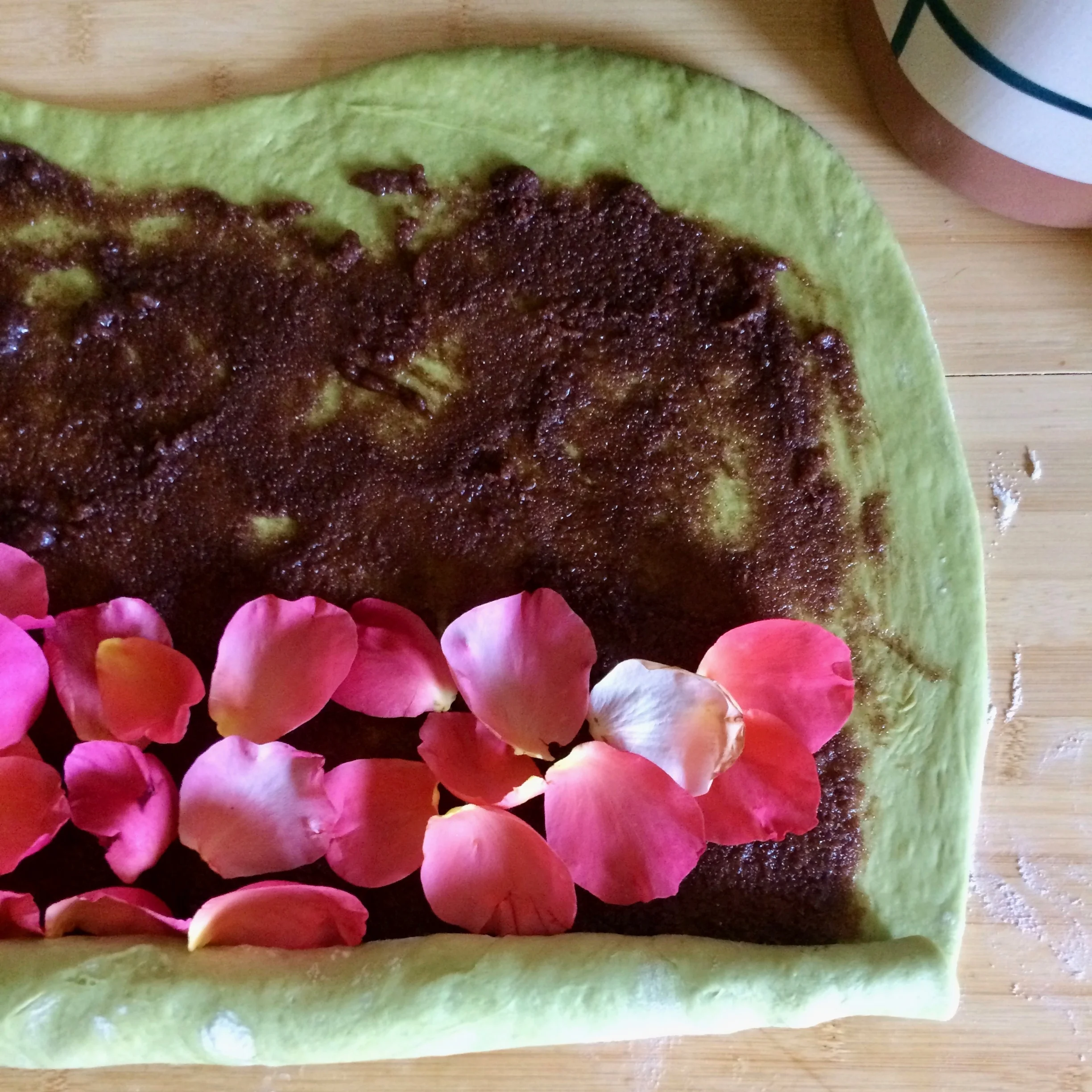 Matcha and Rose Petal Cinnamon Rolls