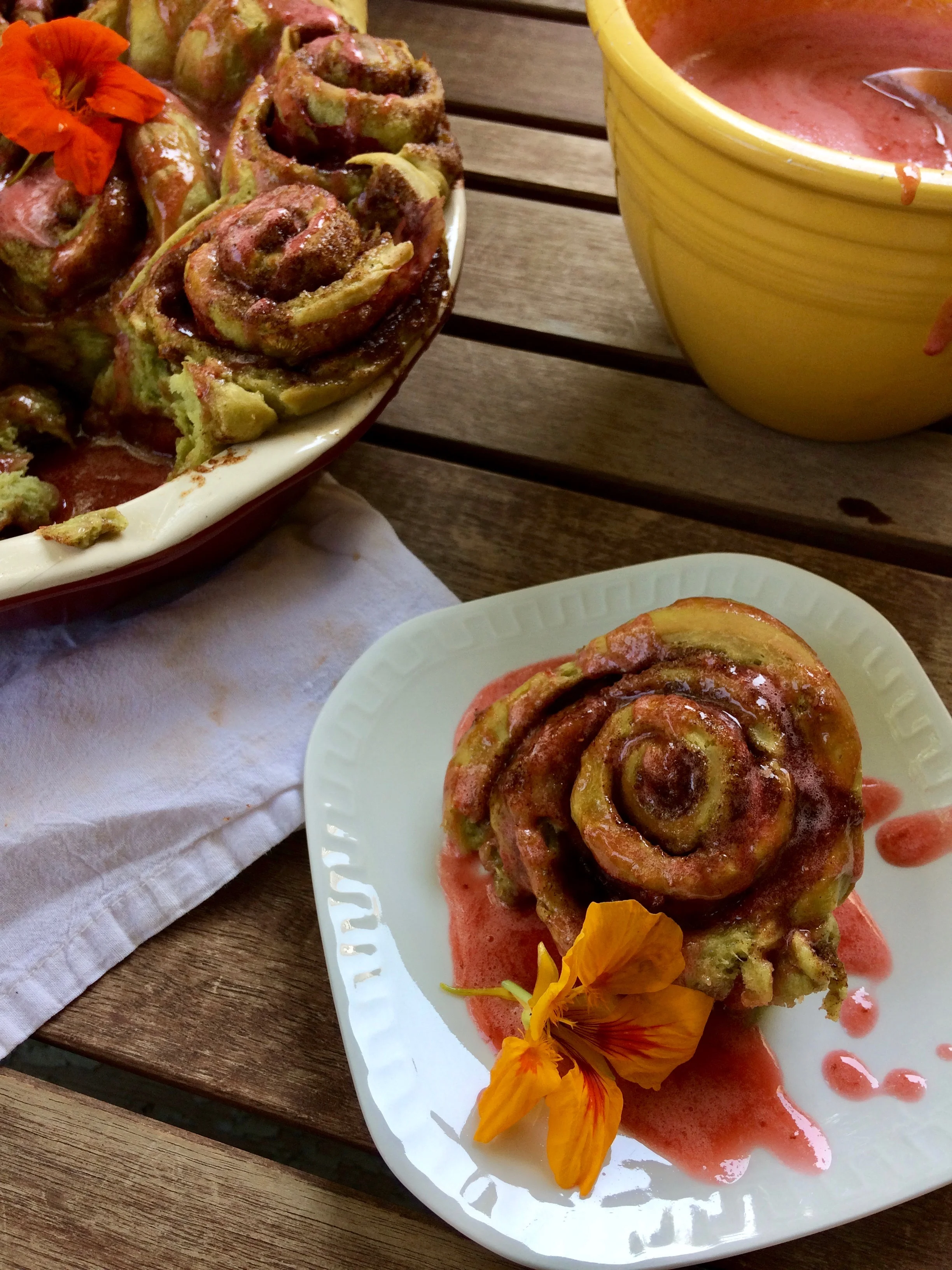 Matcha and Rose Petal Cinnamon Rolls