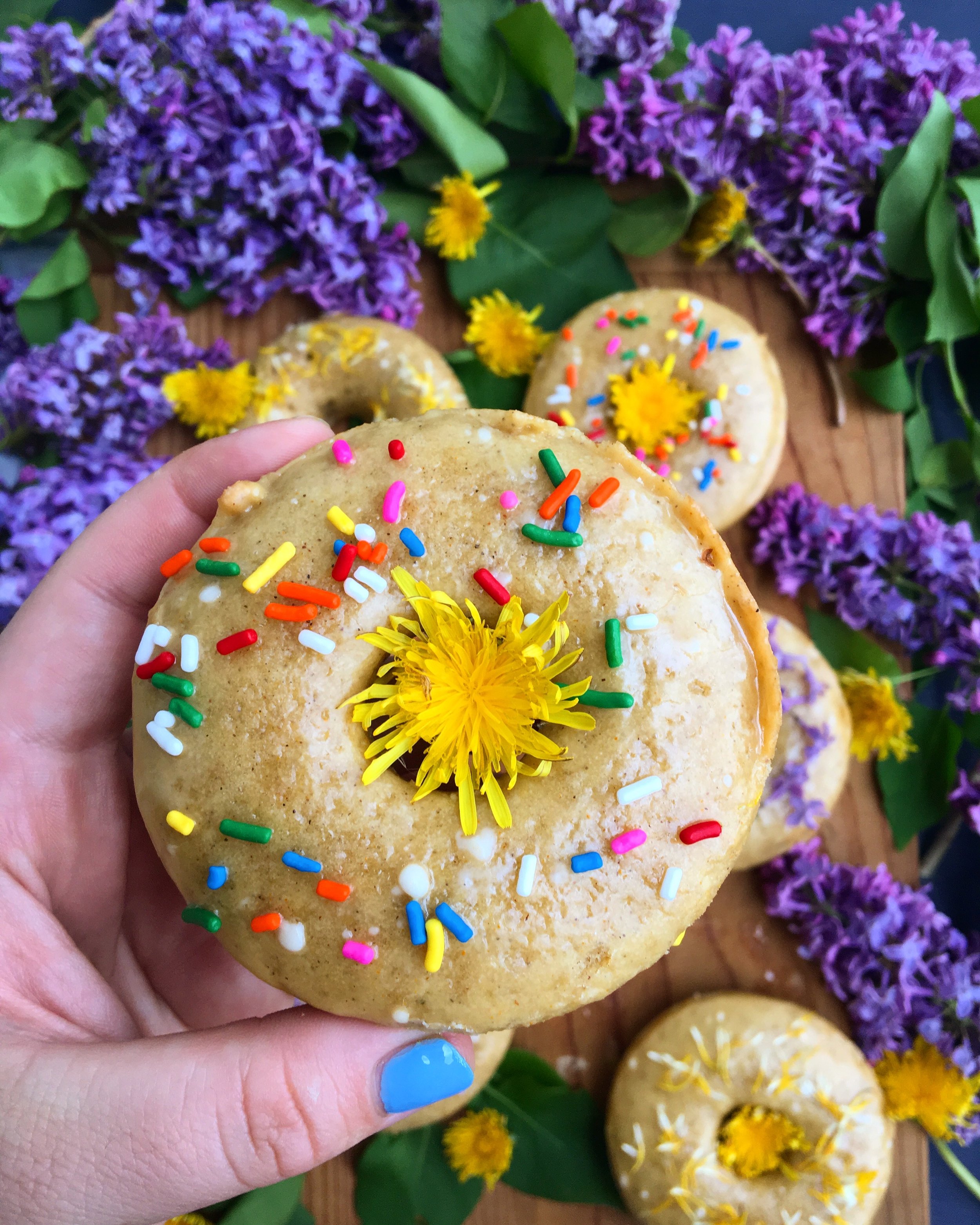 Dandelion and Honey Glazed Baked Donuts