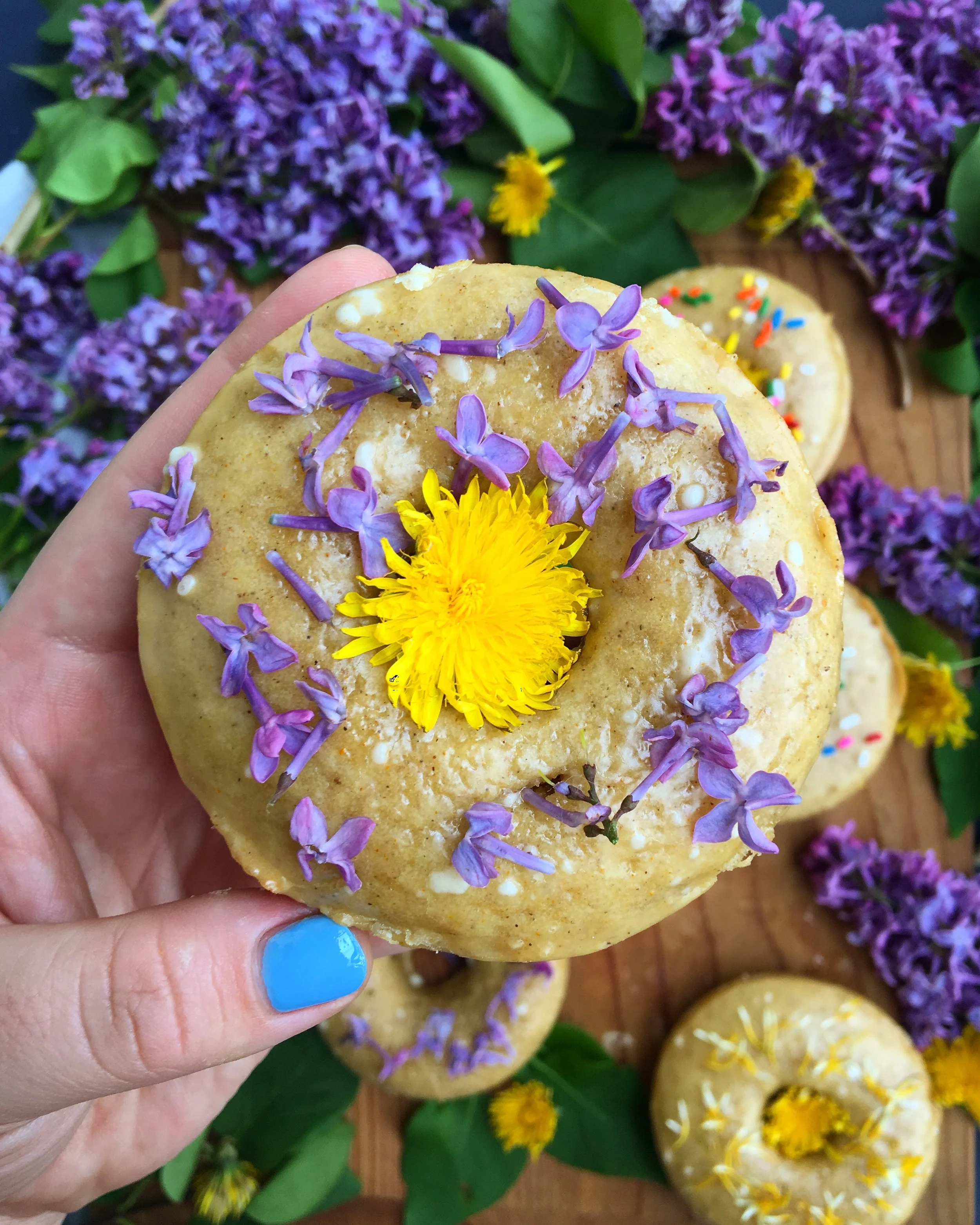 Dandelion and Honey Glazed Baked Donuts