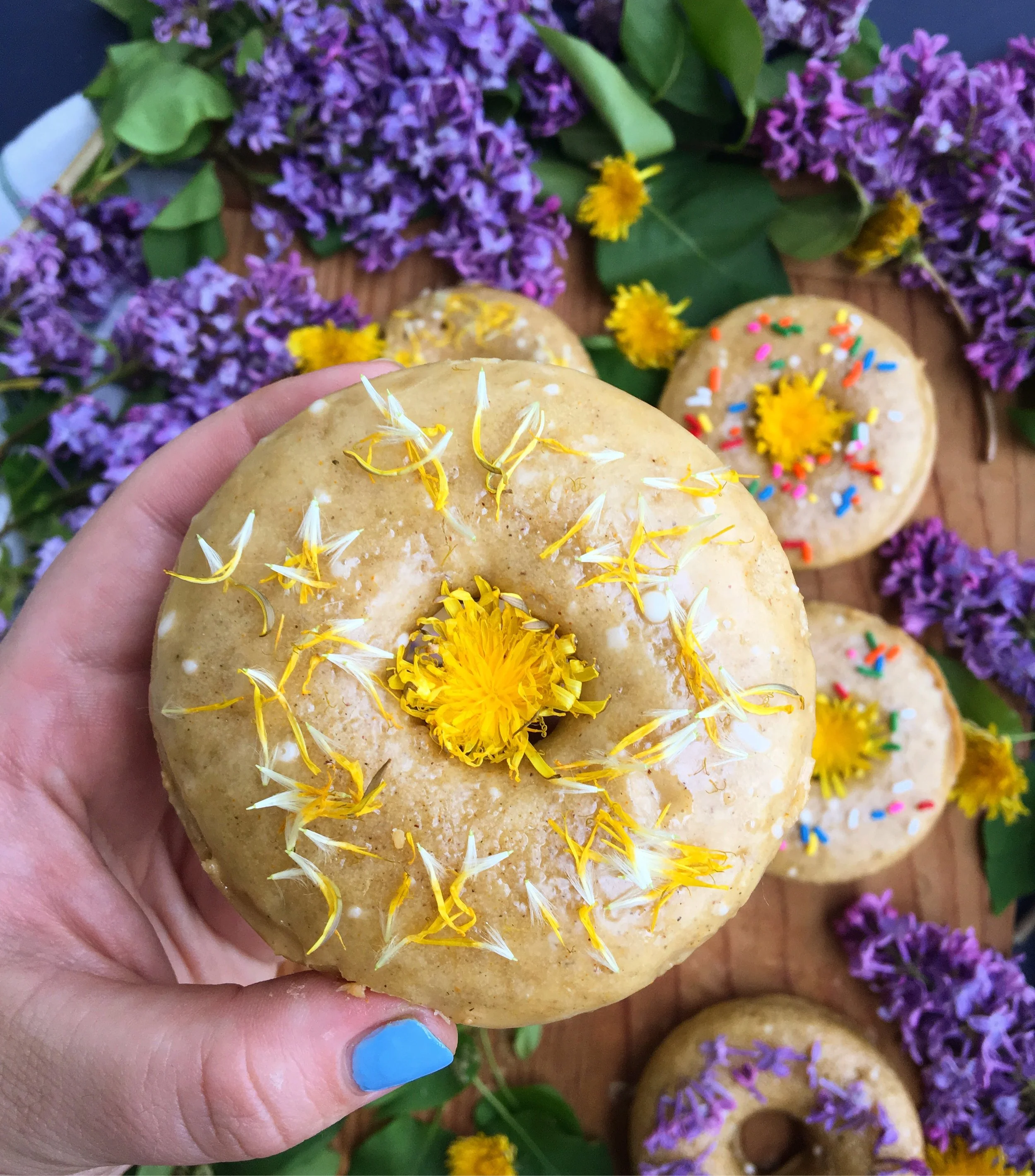 Dandelion and Honey Glazed Baked Donuts