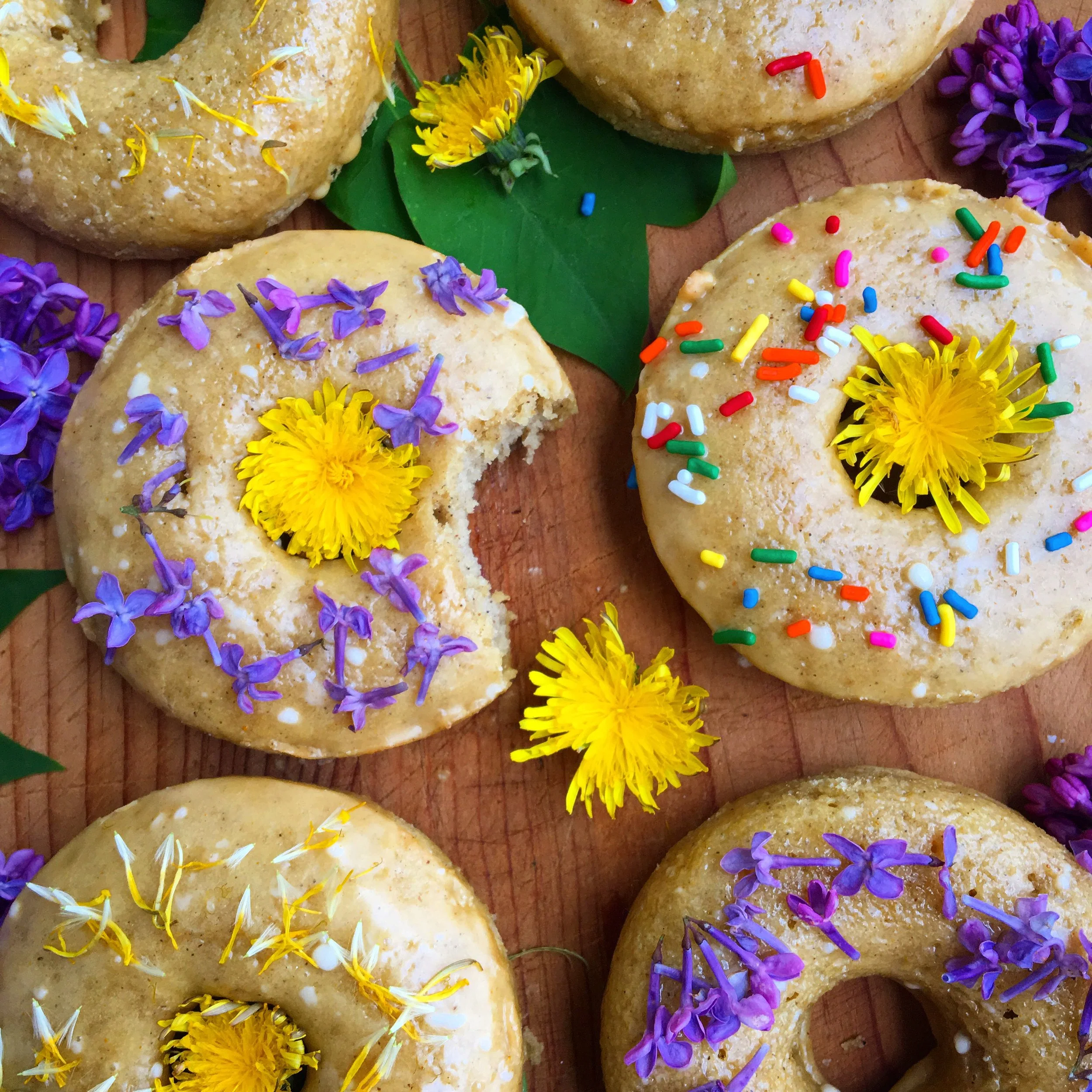 Dandelion and Honey Glazed Baked Donuts