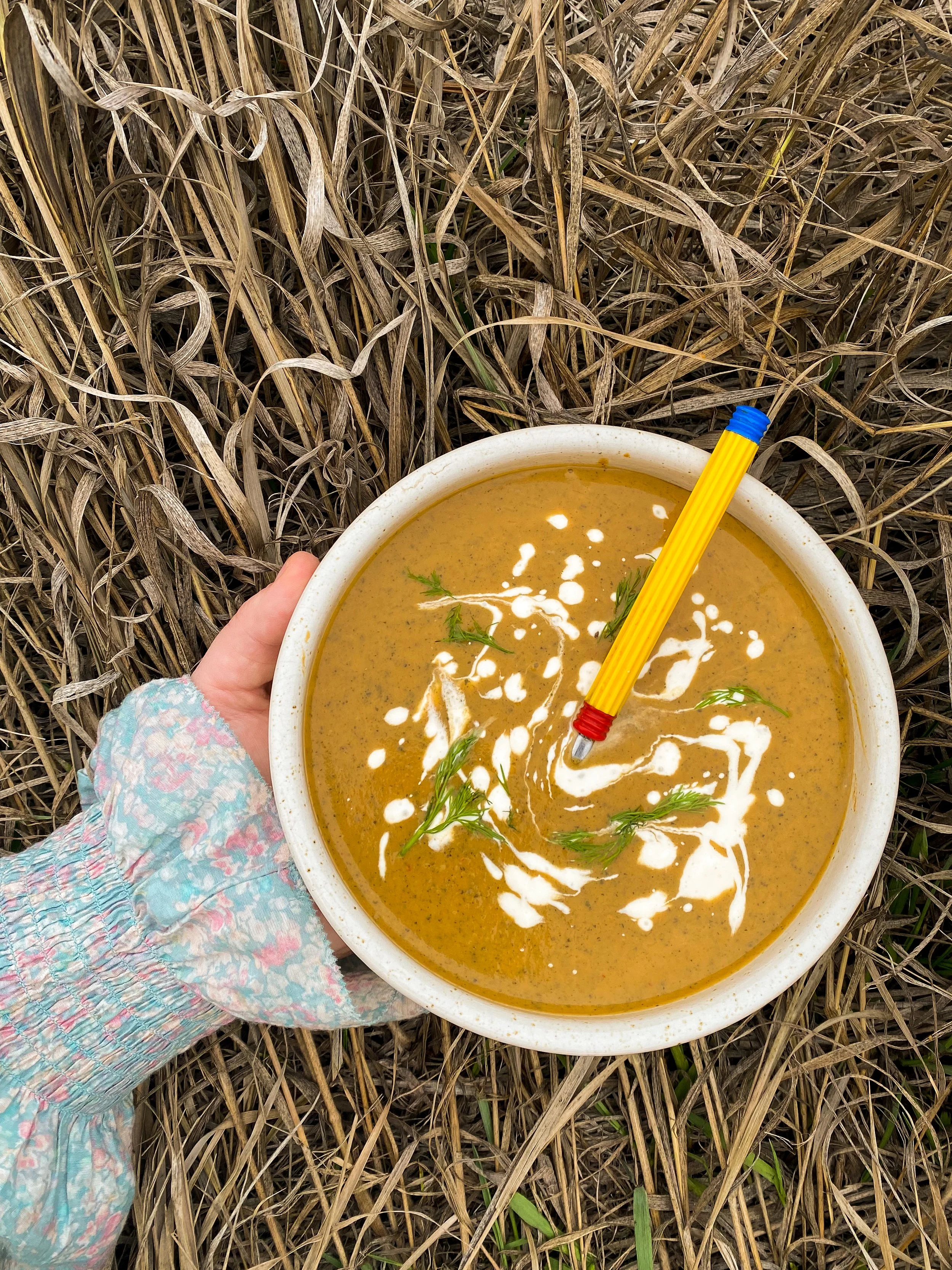 Miso Roasted Butternut Squash Soup with Black Garlic and Nettled Onions