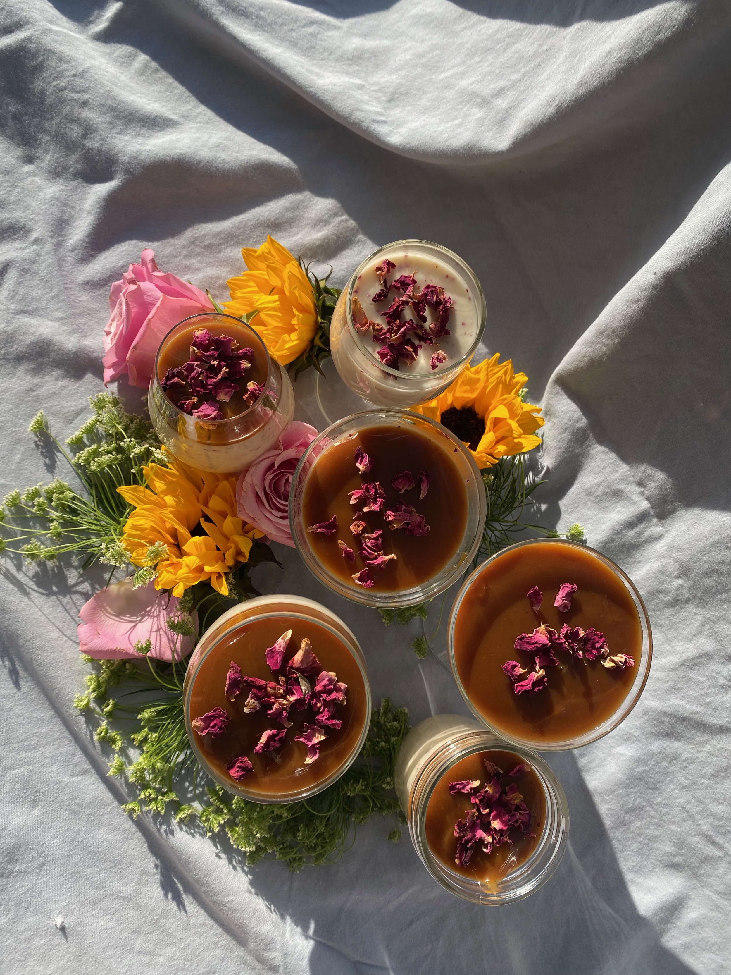 Caramel Rose Petal Yogurt Panna Cotta