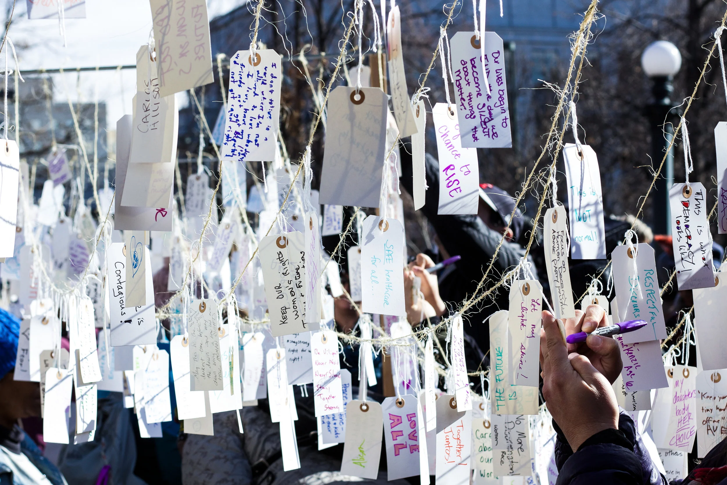  January 21st, 2017. Protesters at the women's march leave their political wishes in writing.&nbsp; 