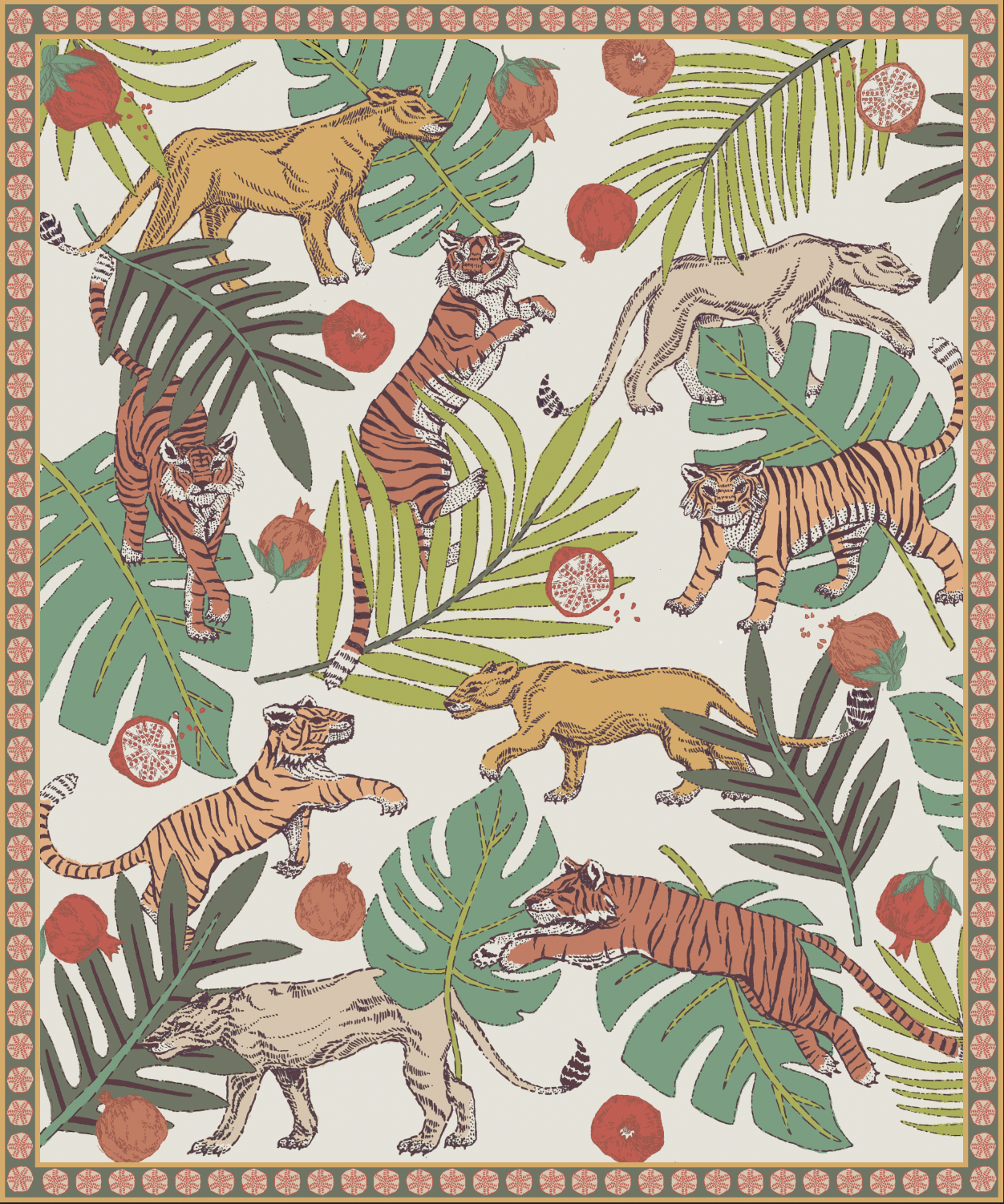 Tigers, Lions, and Pomegranates Throw