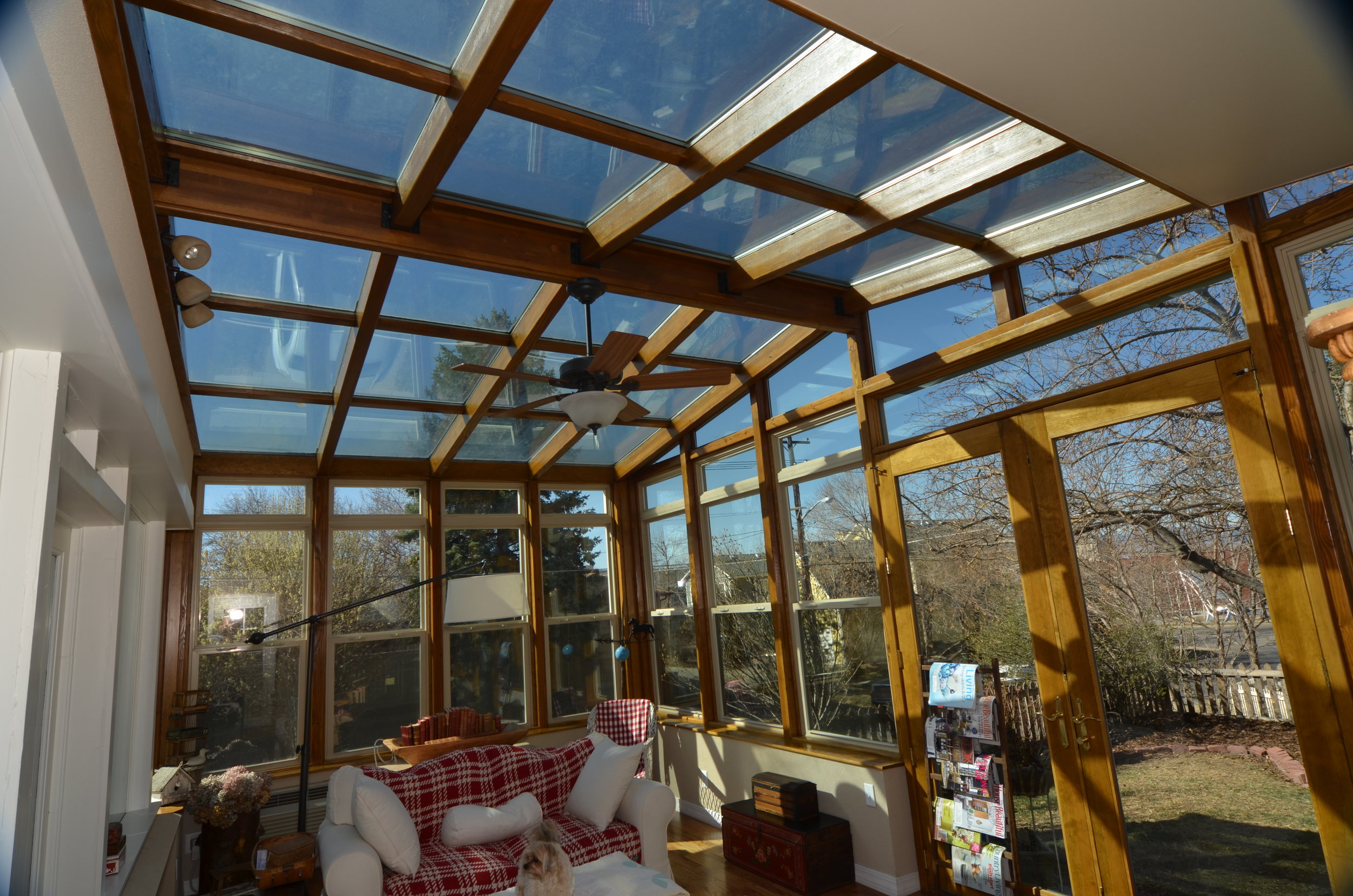 Cathedral Glass Roof With Wood Frame Colorado Sunroom And Window