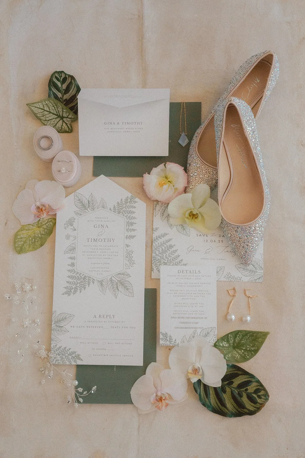 green and white wedding invitations