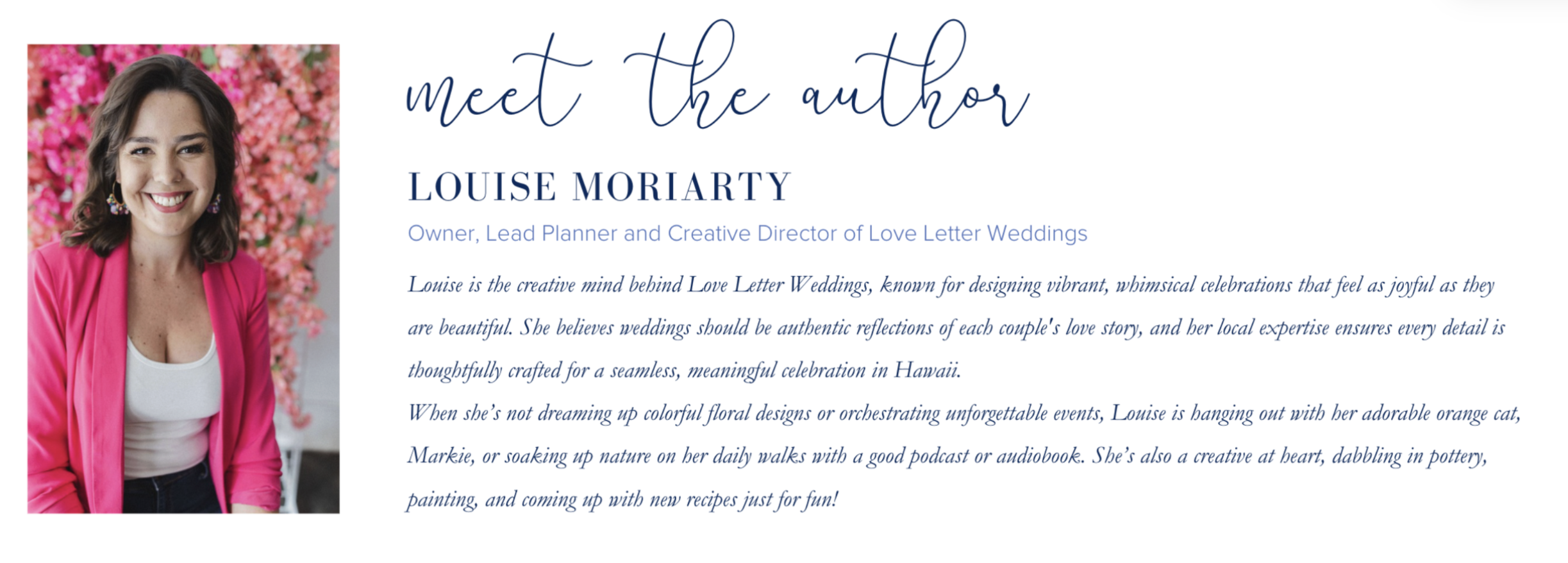 Blog Handle of Louise Moriarty who is the owner and lead planner of Love Letter Weddings