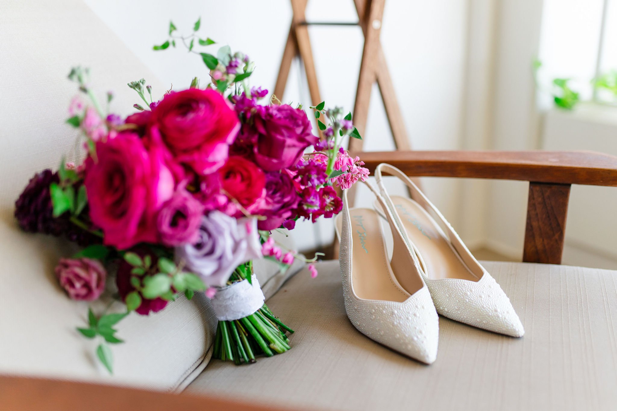 bright pink and purple bridal bouquet