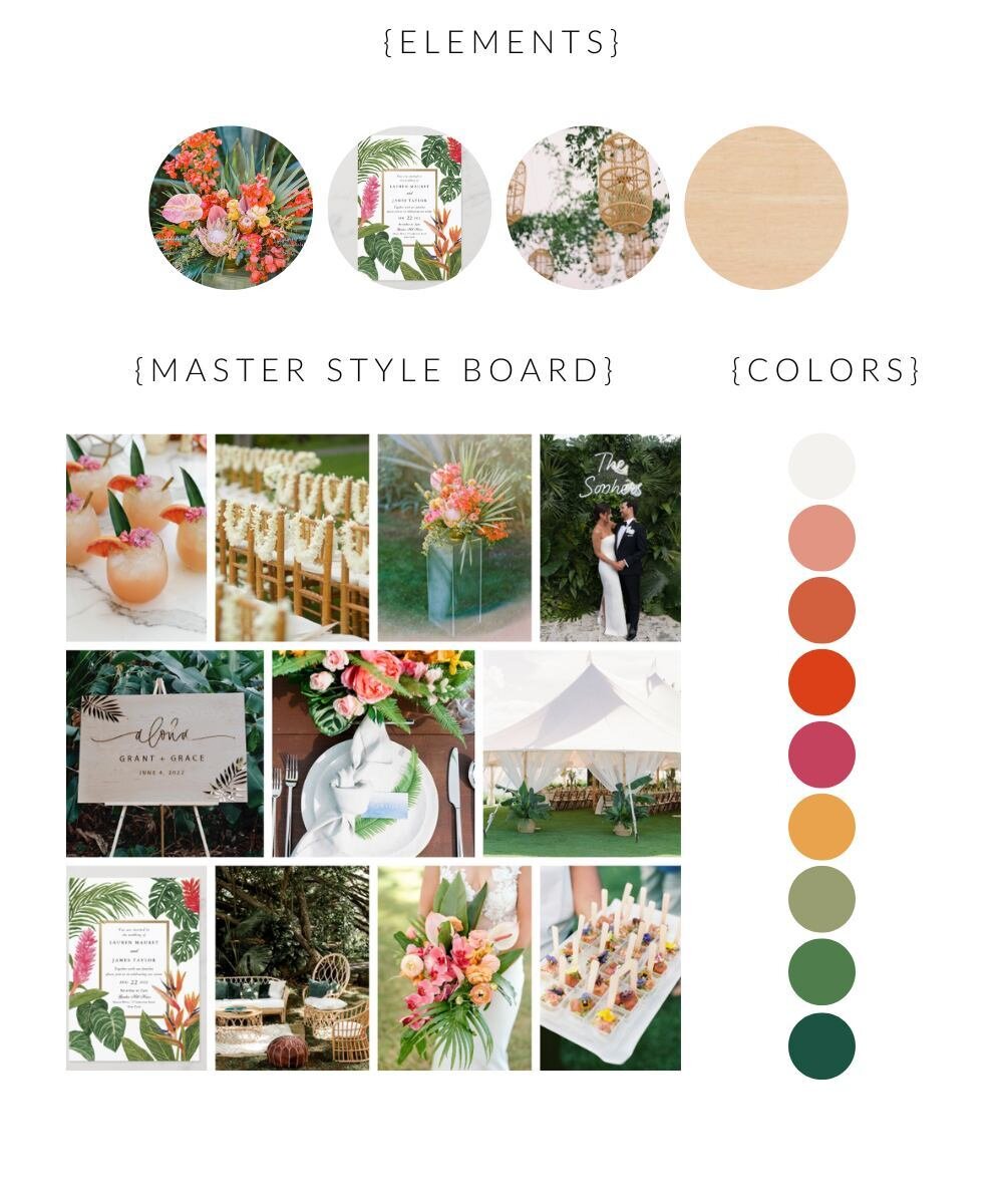 Over the years we've developed a solid process for designing weddings that goes as follows:⁠
⁠
1.  Creation of multiple mood boards inspired by our client's inspiration.⁠
⁠
2.  Fine tuning the top pick to hone in on our client's vision.⁠
⁠
3.  Identi