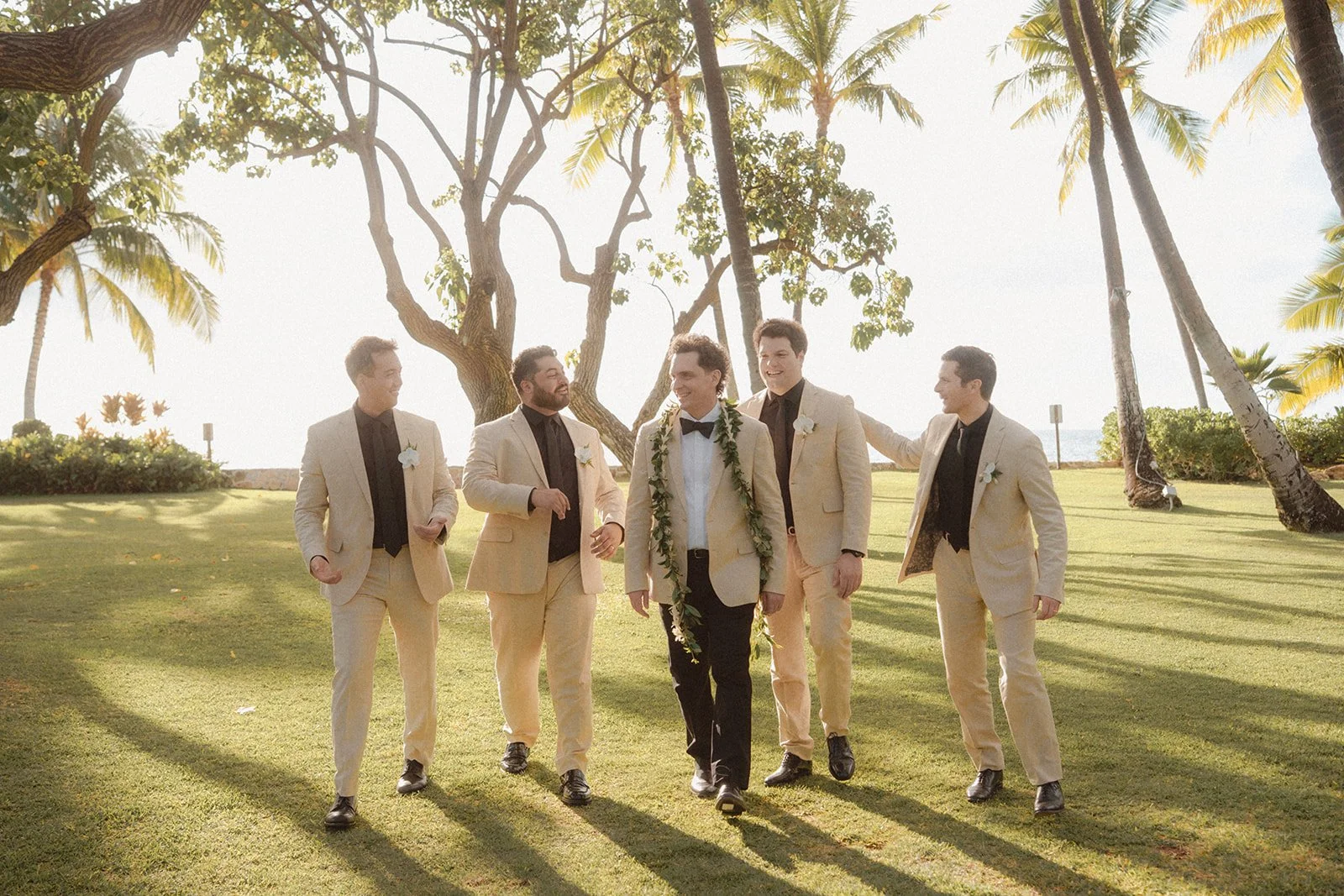 groom with groomsmen at wedding in hawaii