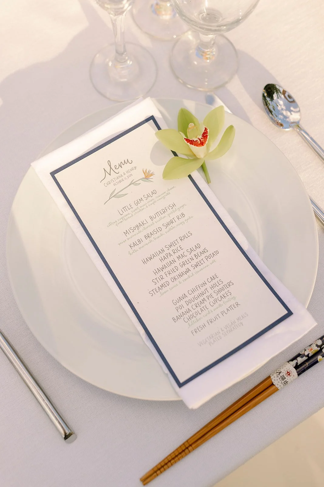 wedding menu with orchid flower