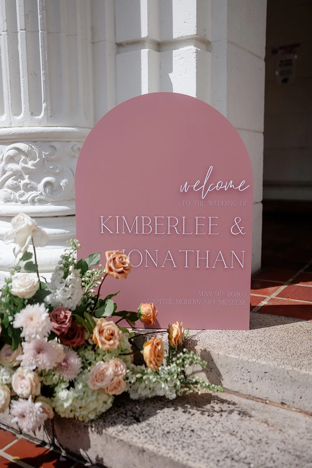 pink wedding welcome sign