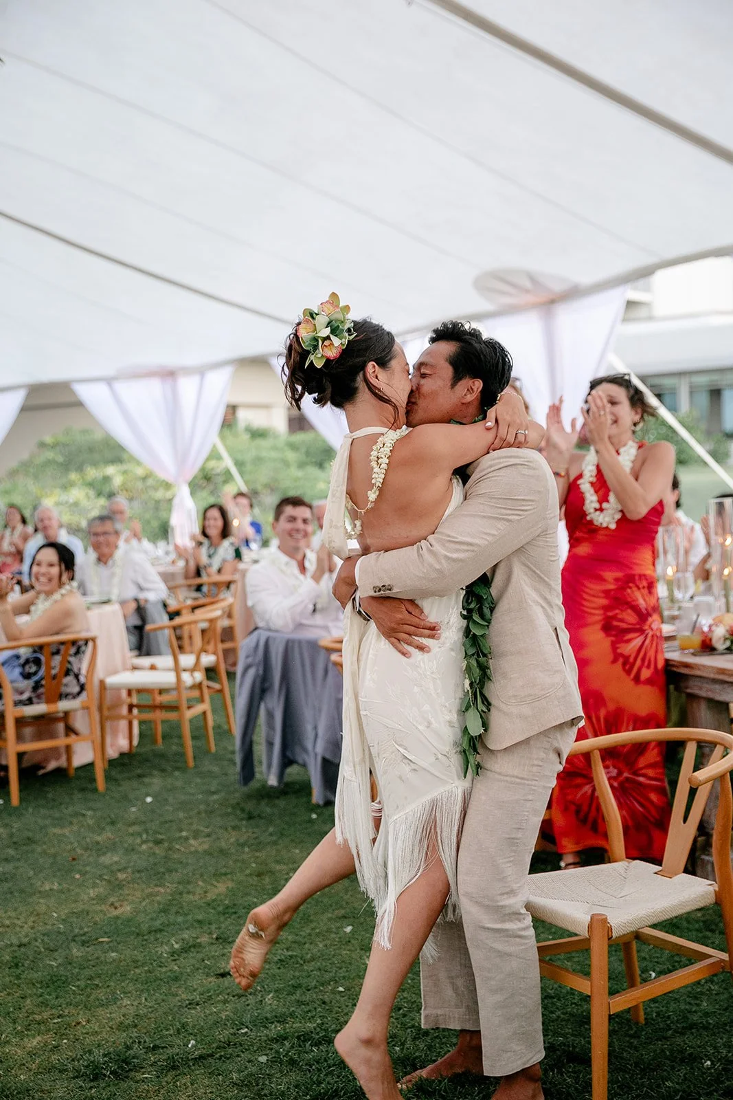bride and groom kissing