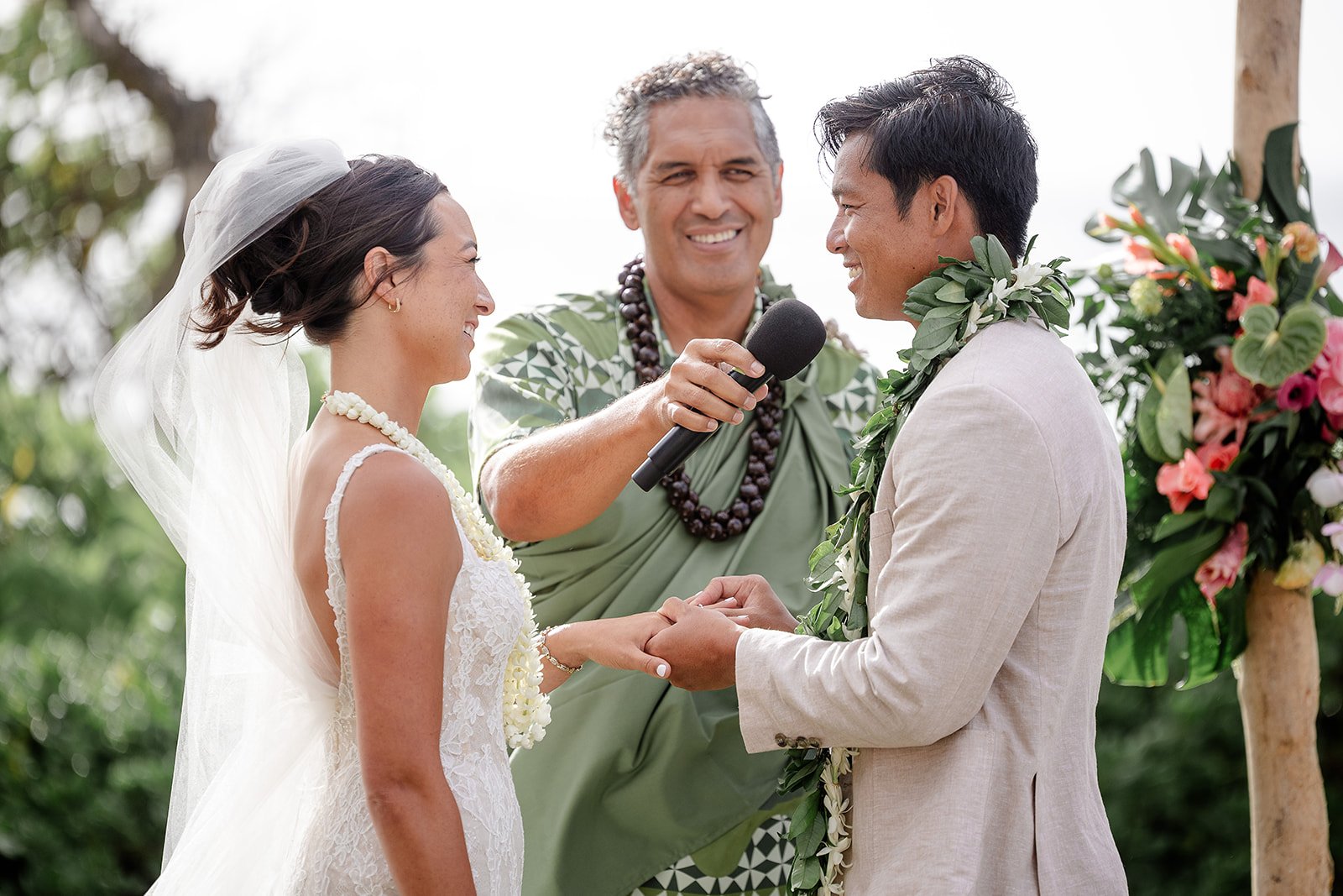 bride and groom during wedding ceremony in hawaii