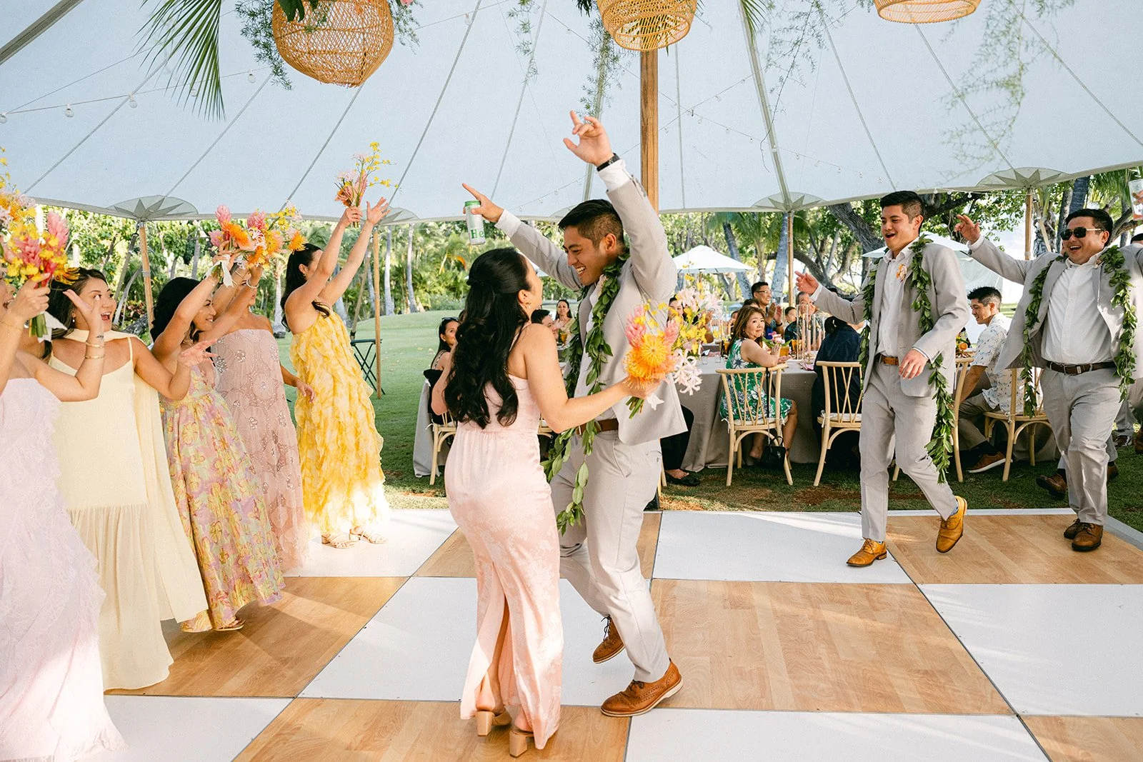 wedding party dancing during grand entrance
