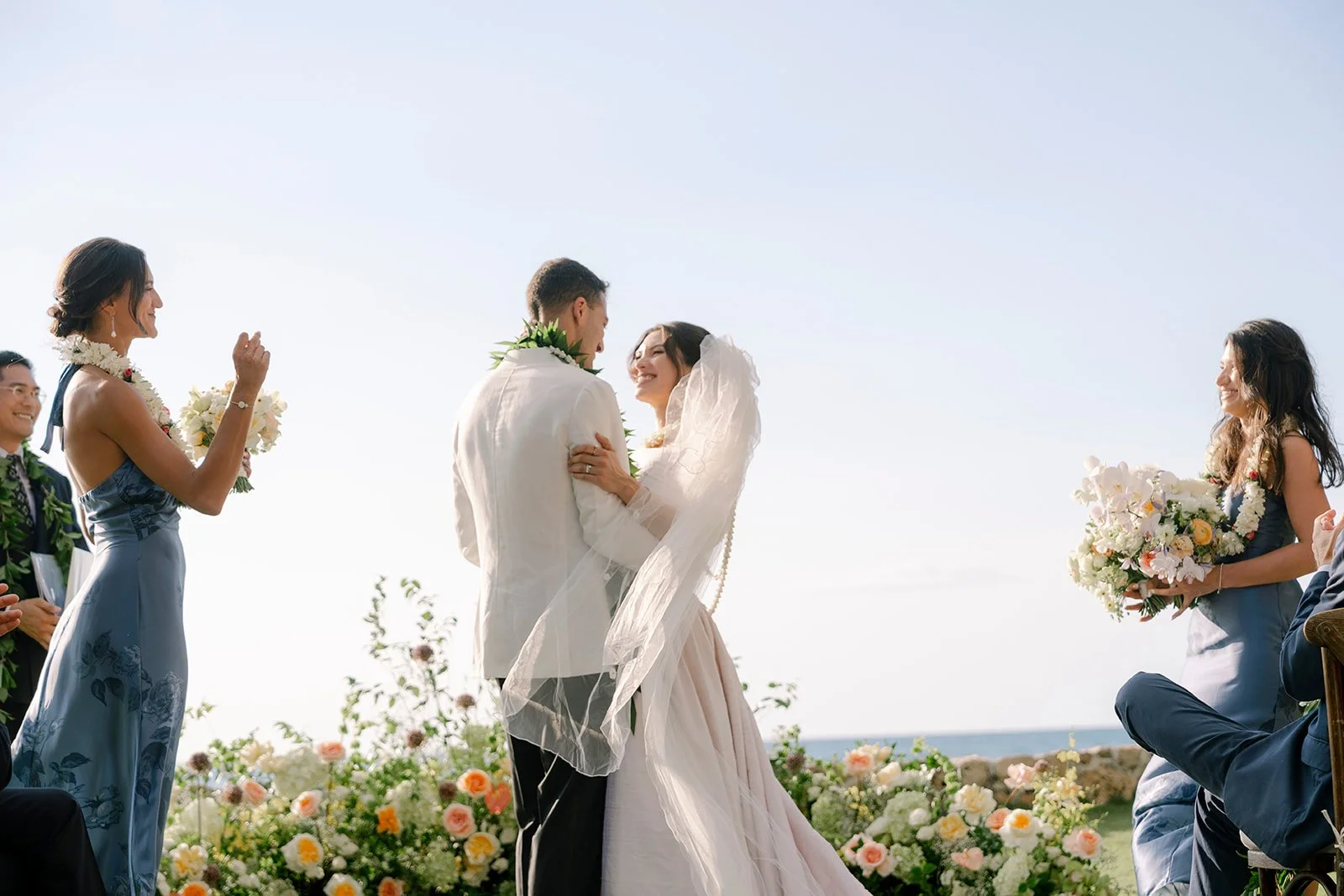 bride and groom looking at each other during wedding ceremony in hawaii