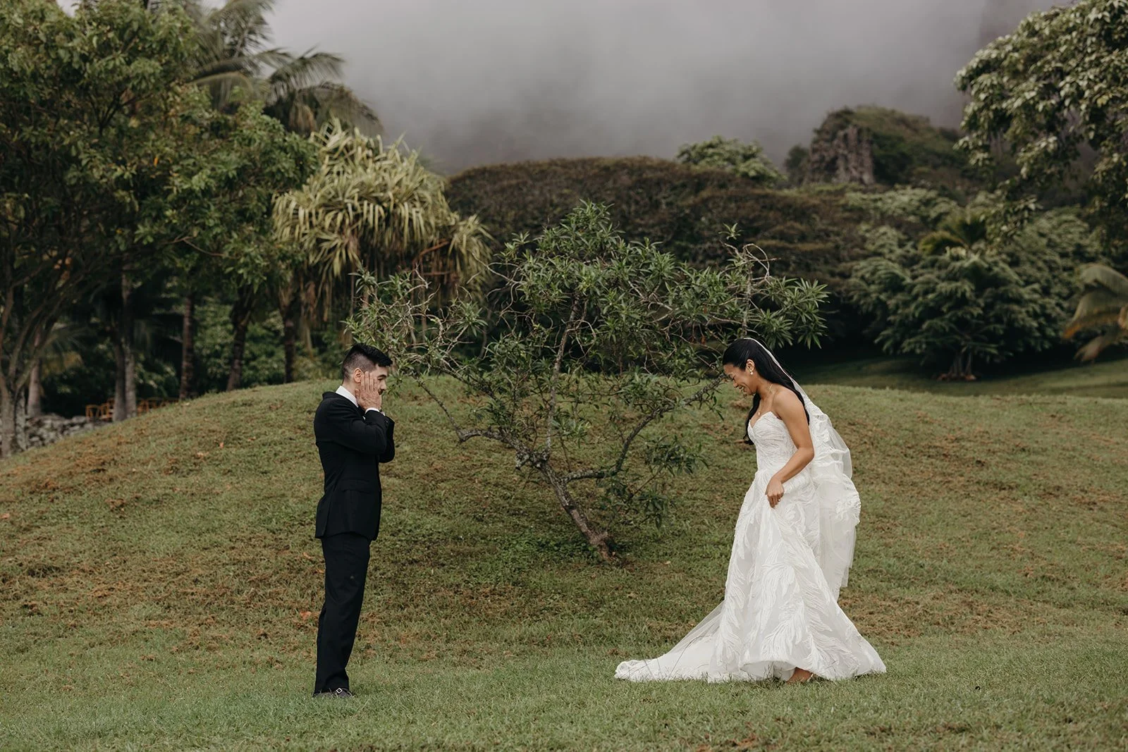bride and groom during first look