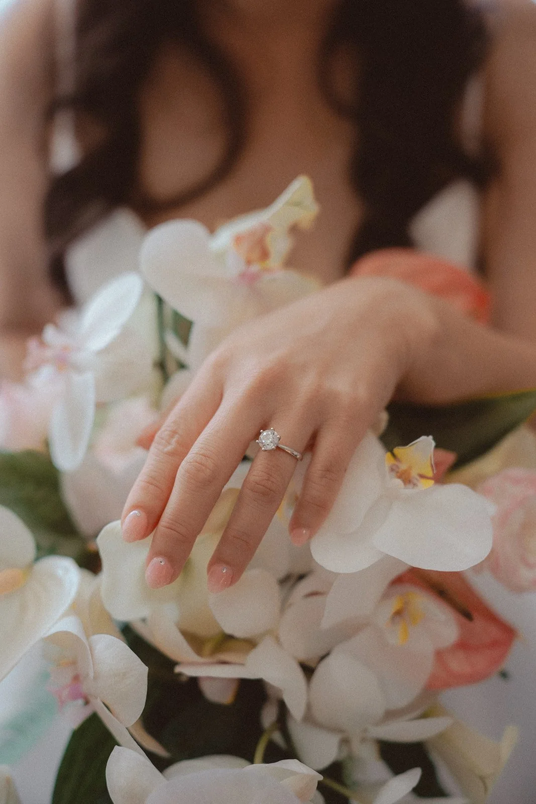 wedding ring with pastel flowers