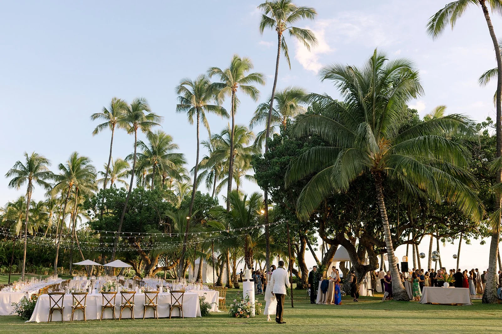 wedding reception in hawaii with palm trees