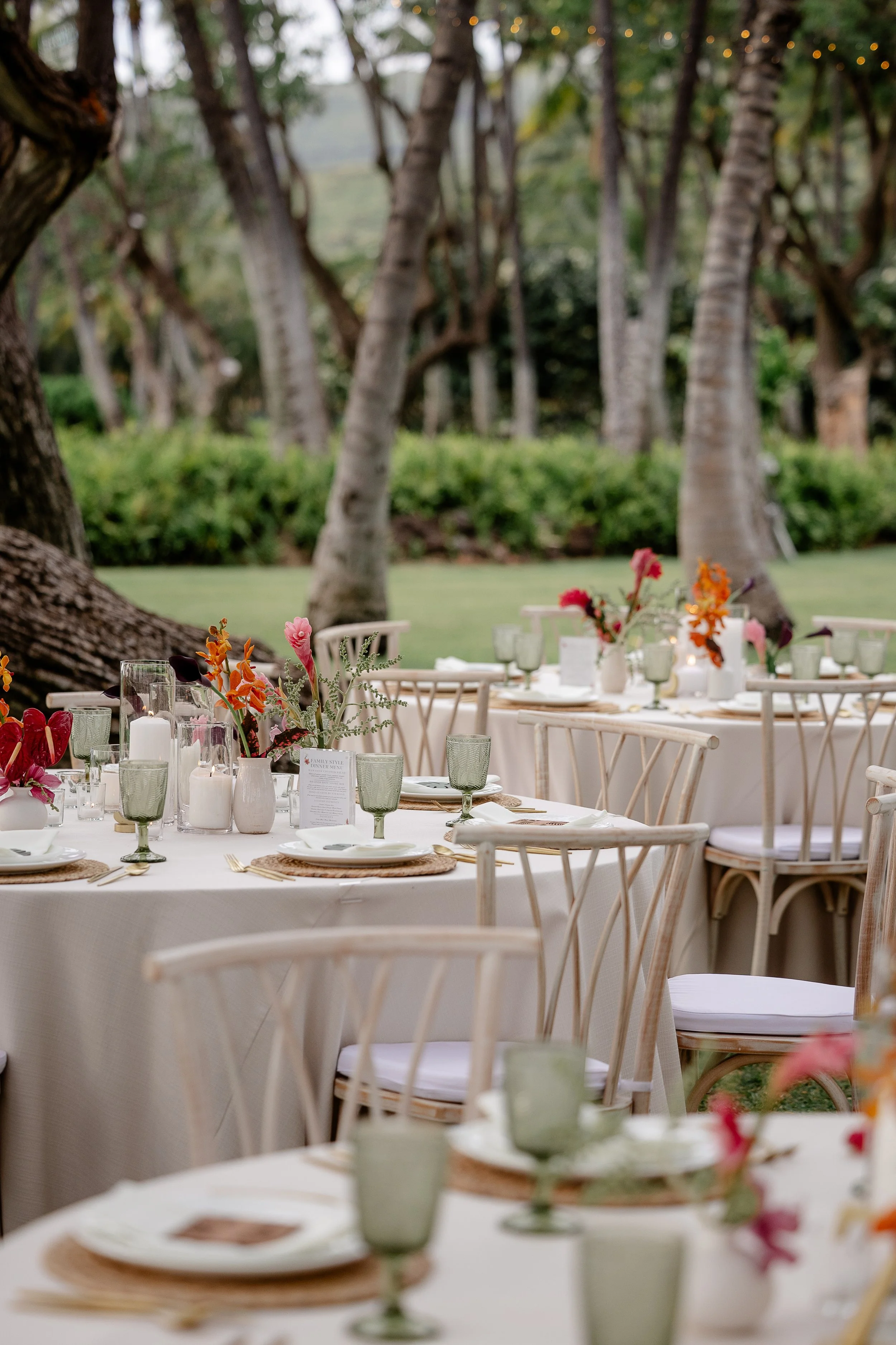 Tropical wedding decor at wedding in Hawai'i