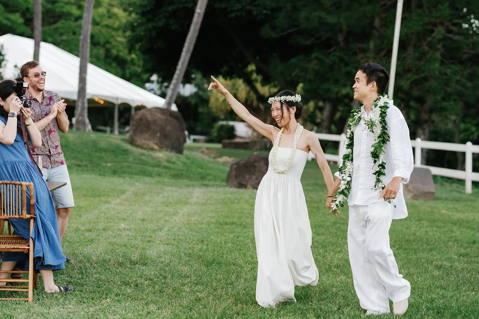 Groom and bride do their newly grand entrance