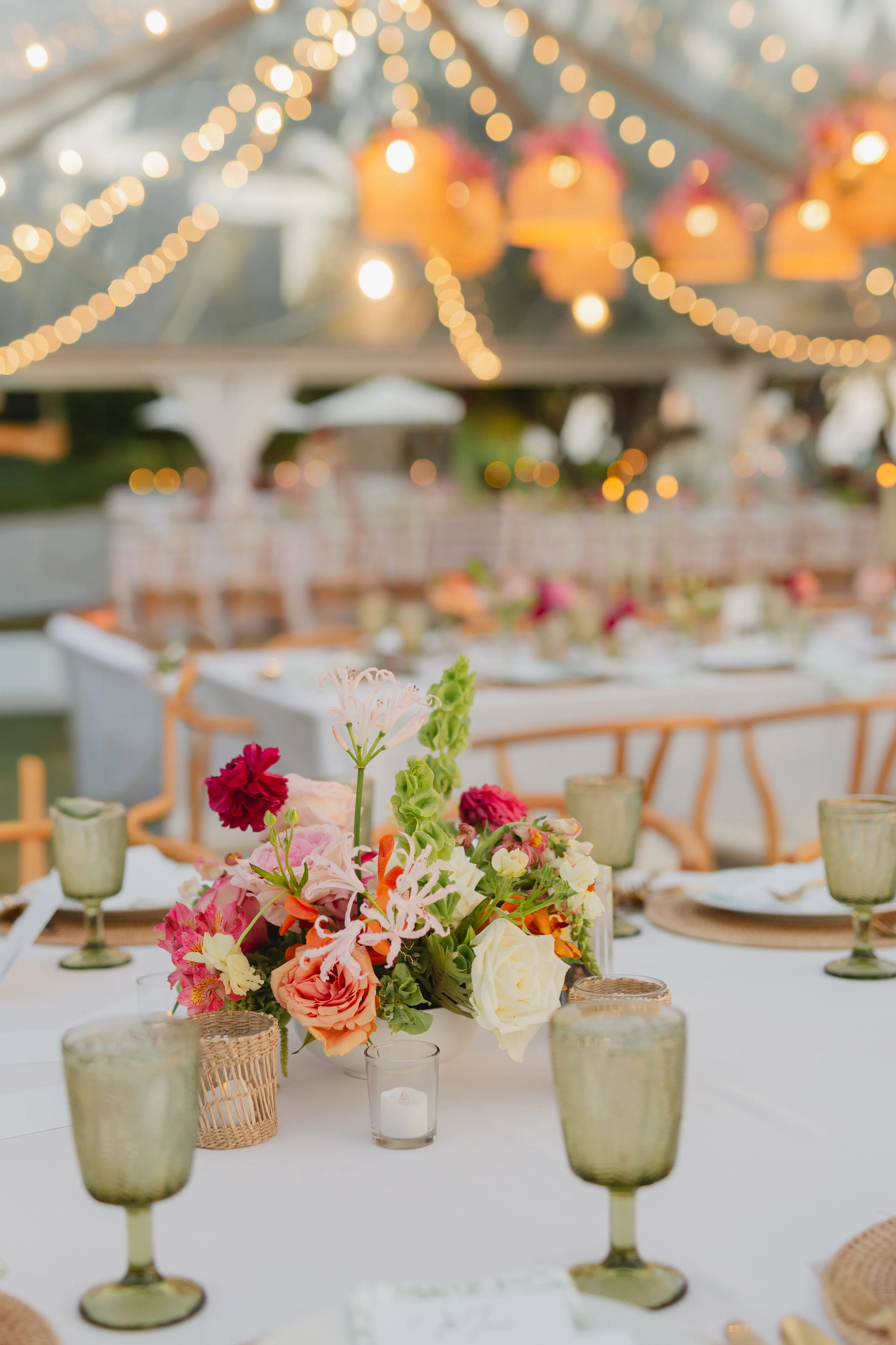 pink and green floral tablescape