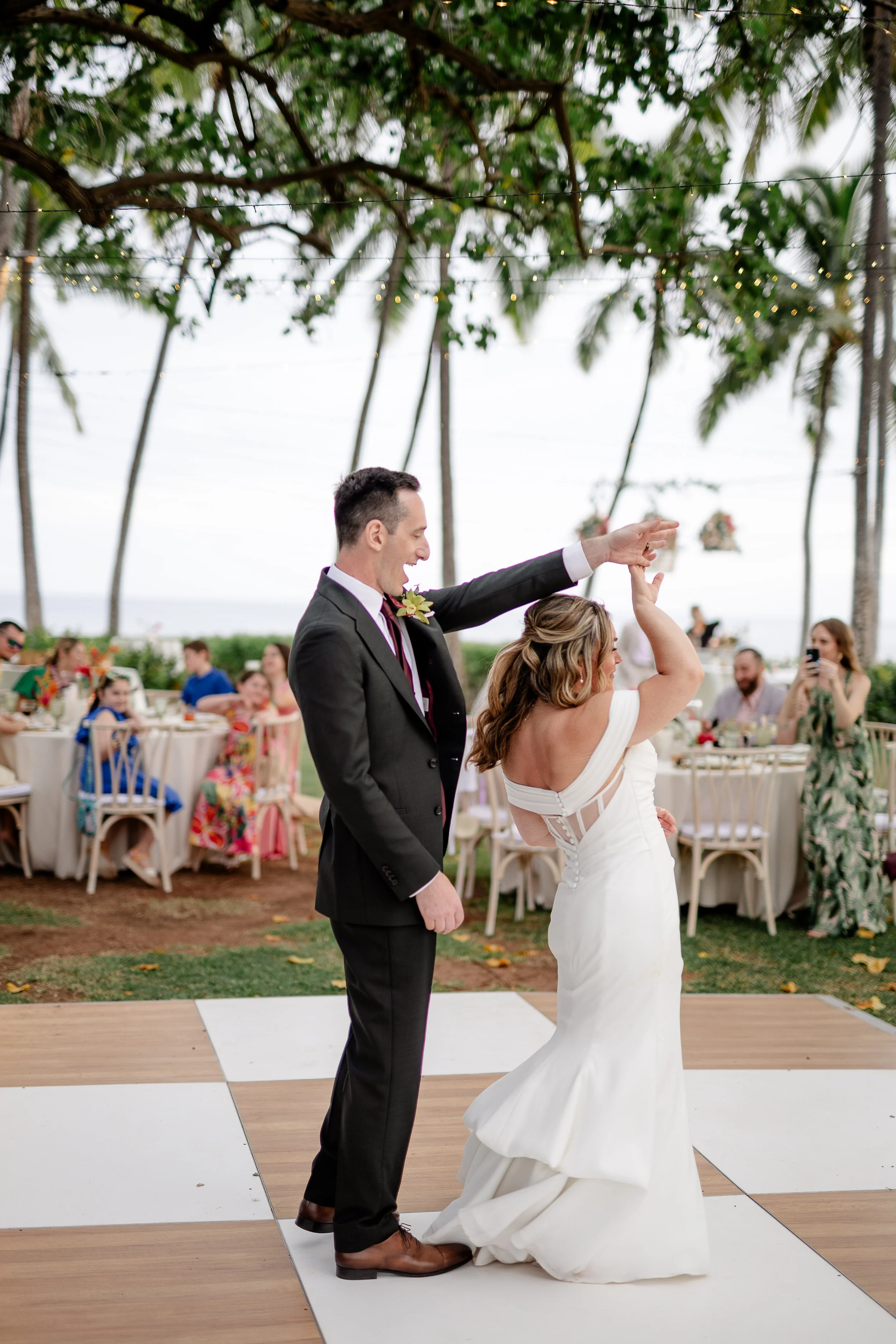 bride and groom during first dance in Hawai'i