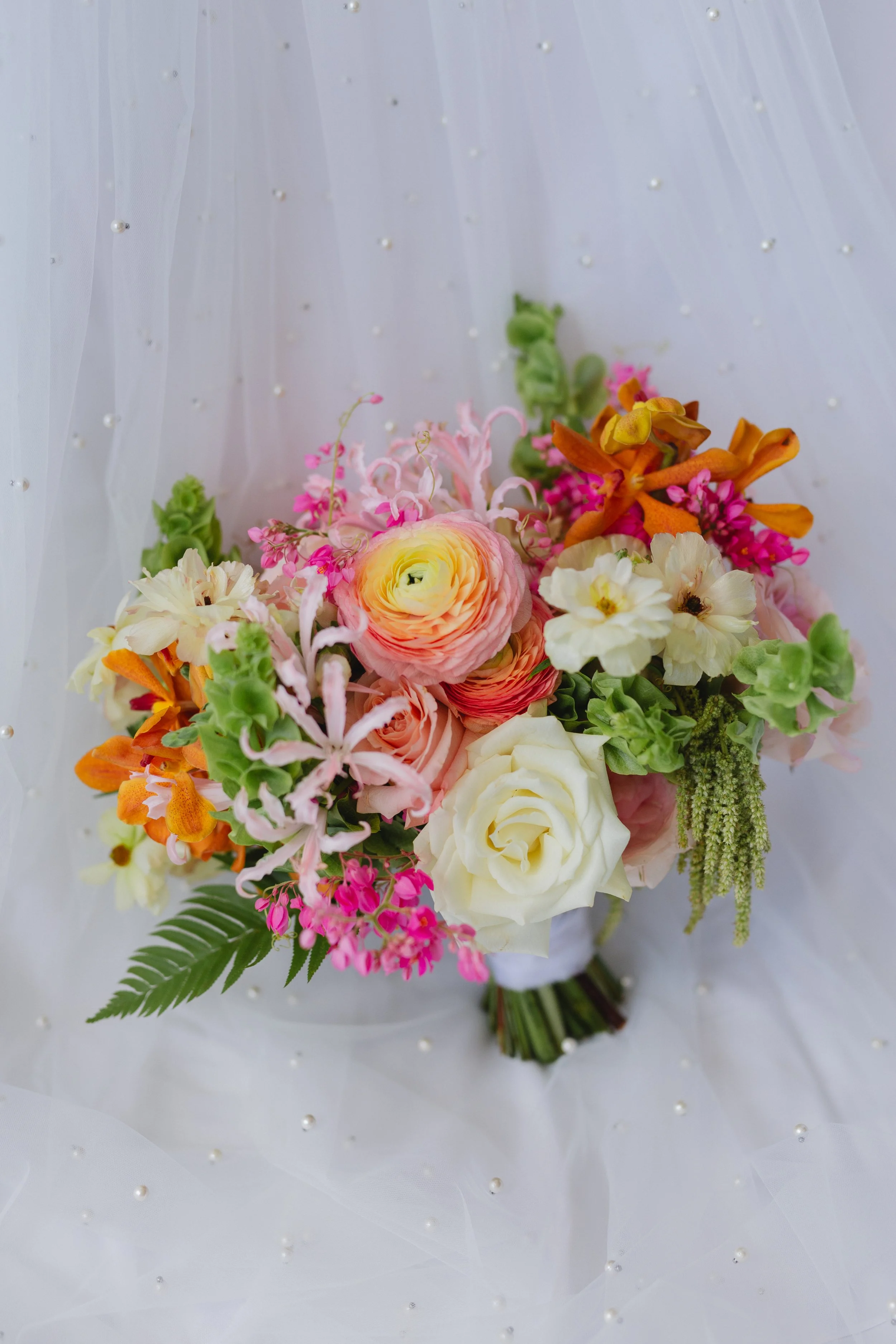 pink and orange bridal bouquet